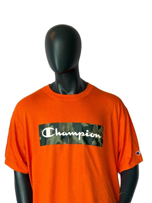 Champion Oversized T Shirt Orange Camo Logo Vintage Streetwear