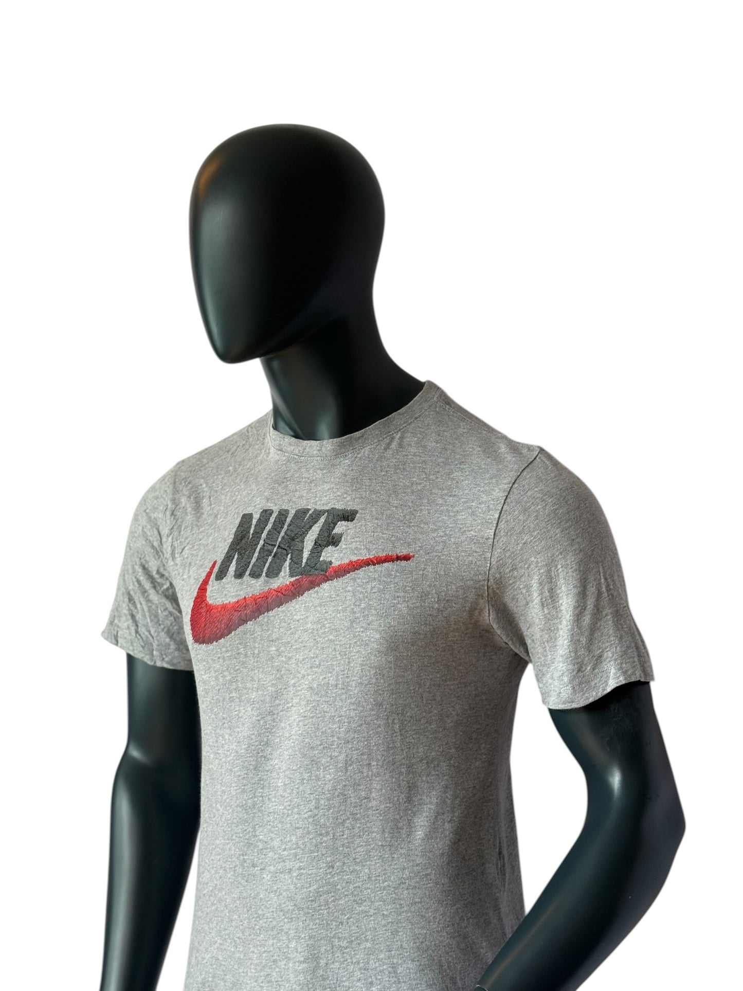 Nike Vintage Style Retro Logo T Shirt Grey Red Swoosh Streetwear Y2K Size S