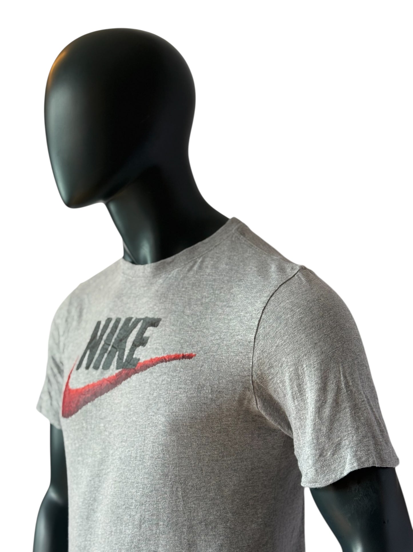 Nike Vintage Style Retro Logo T Shirt Grey Red Swoosh Streetwear Y2K Size S