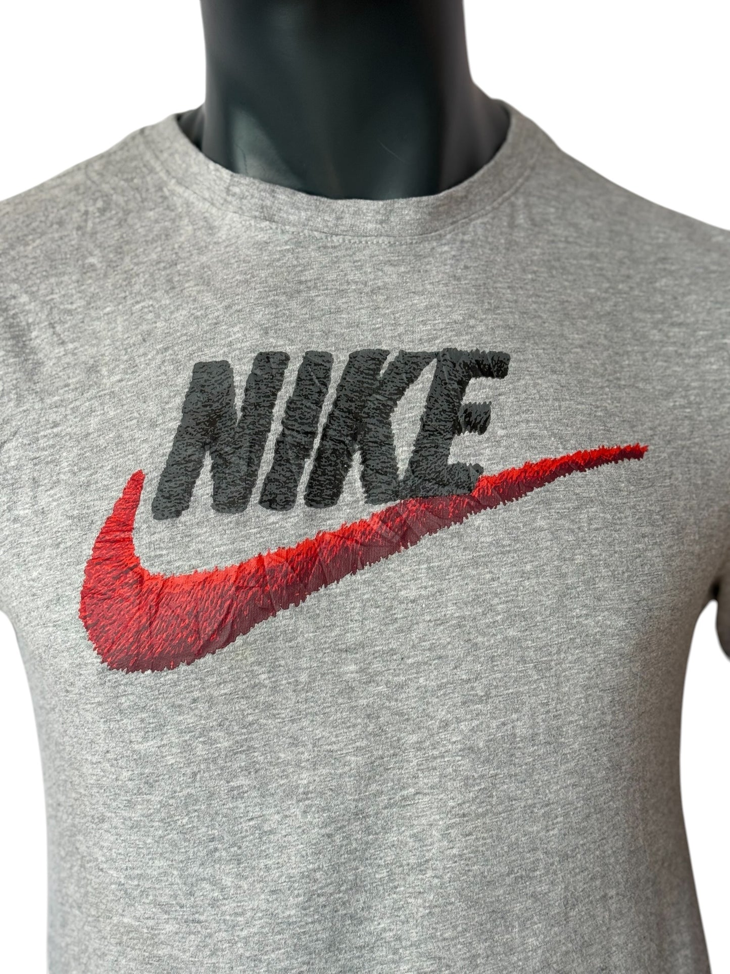 Nike Vintage Style Retro Logo T Shirt Grey Red Swoosh Streetwear Y2K Size S