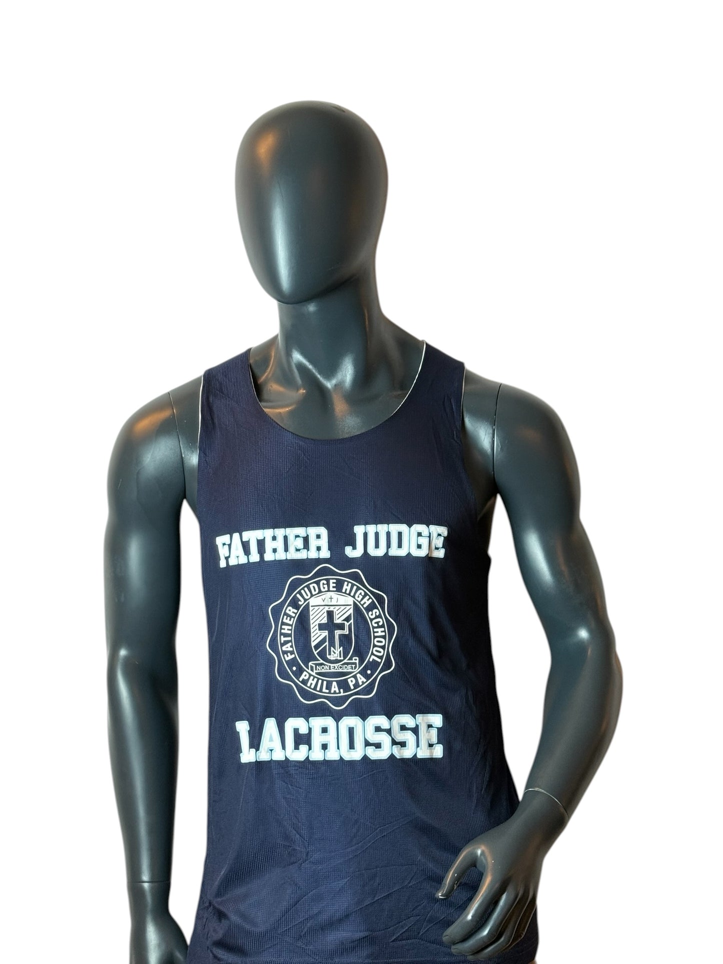 Father Judge Lacrosse Retro Jersey Navy Number 10 Larmour Size M