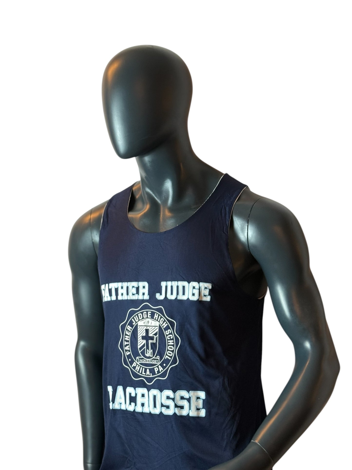 Father Judge Lacrosse Retro Jersey Navy Number 10 Larmour Size M