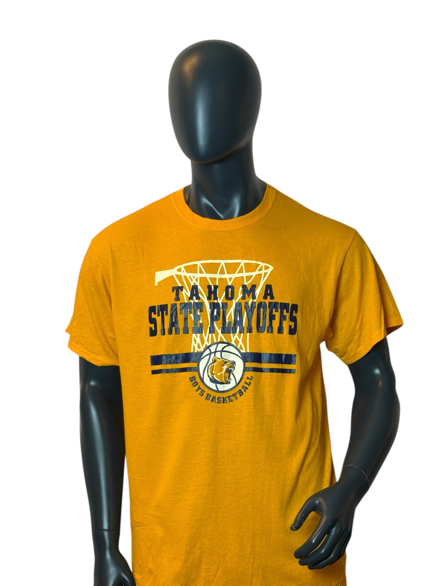 Tahoma State Playoffs T-Shirt Yellow Vintage Basketball Tee Size L