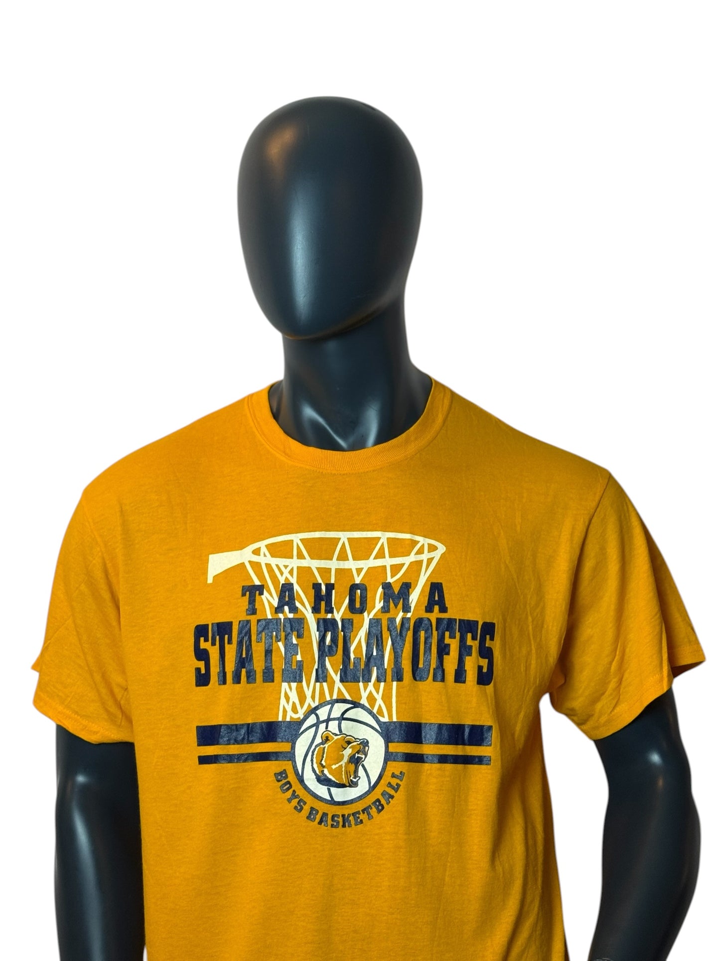 Tahoma State Playoffs T-Shirt Yellow Vintage Basketball Tee Size L