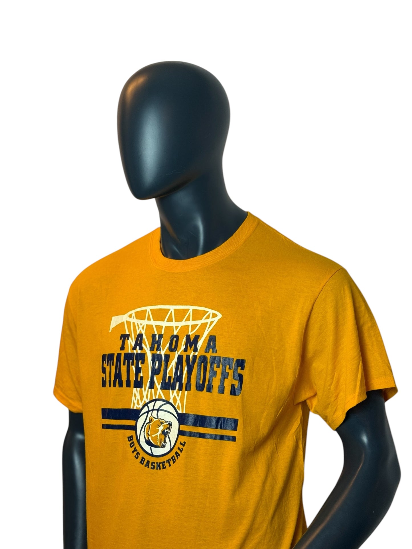 Tahoma State Playoffs T-Shirt Yellow Vintage Basketball Tee Size L