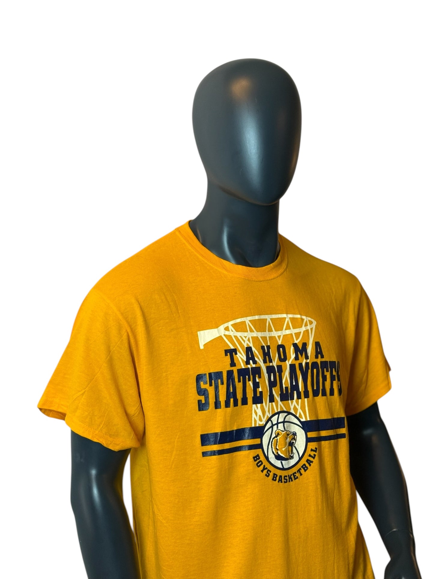 Tahoma State Playoffs T-Shirt Yellow Vintage Basketball Tee Size L