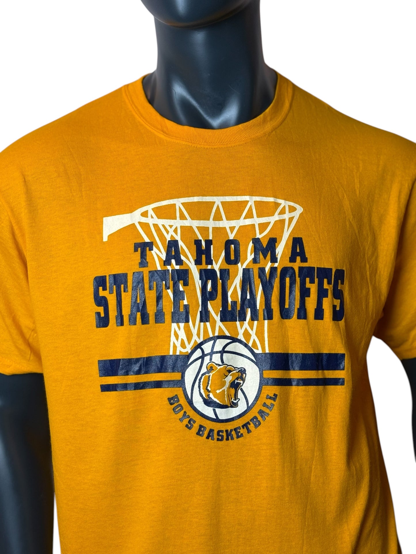 Tahoma State Playoffs T-Shirt Yellow Vintage Basketball Tee Size L