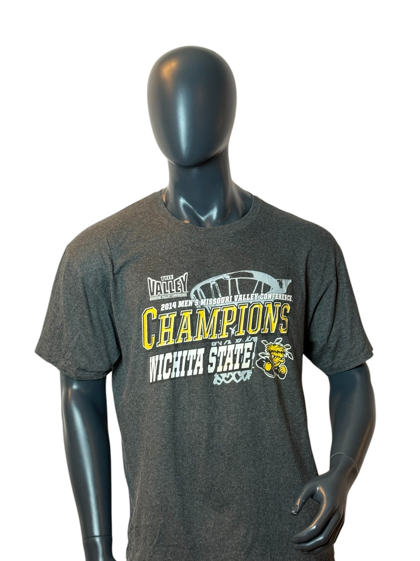 Wichita State Champions T-Shirt Grey Vintage College Basketball Tee Size L