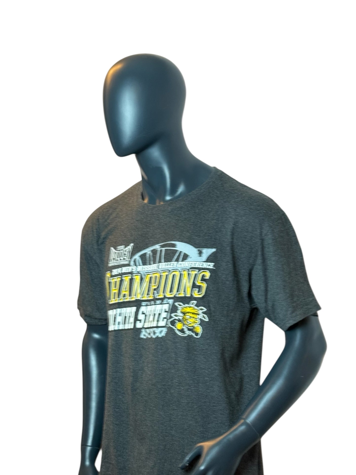 Wichita State Champions T-Shirt Grey Vintage College Basketball Tee Size L