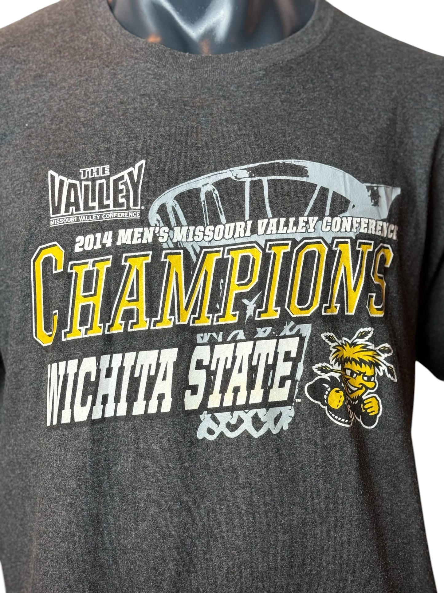 Wichita State Champions T-Shirt Grey Vintage College Basketball Tee Size L