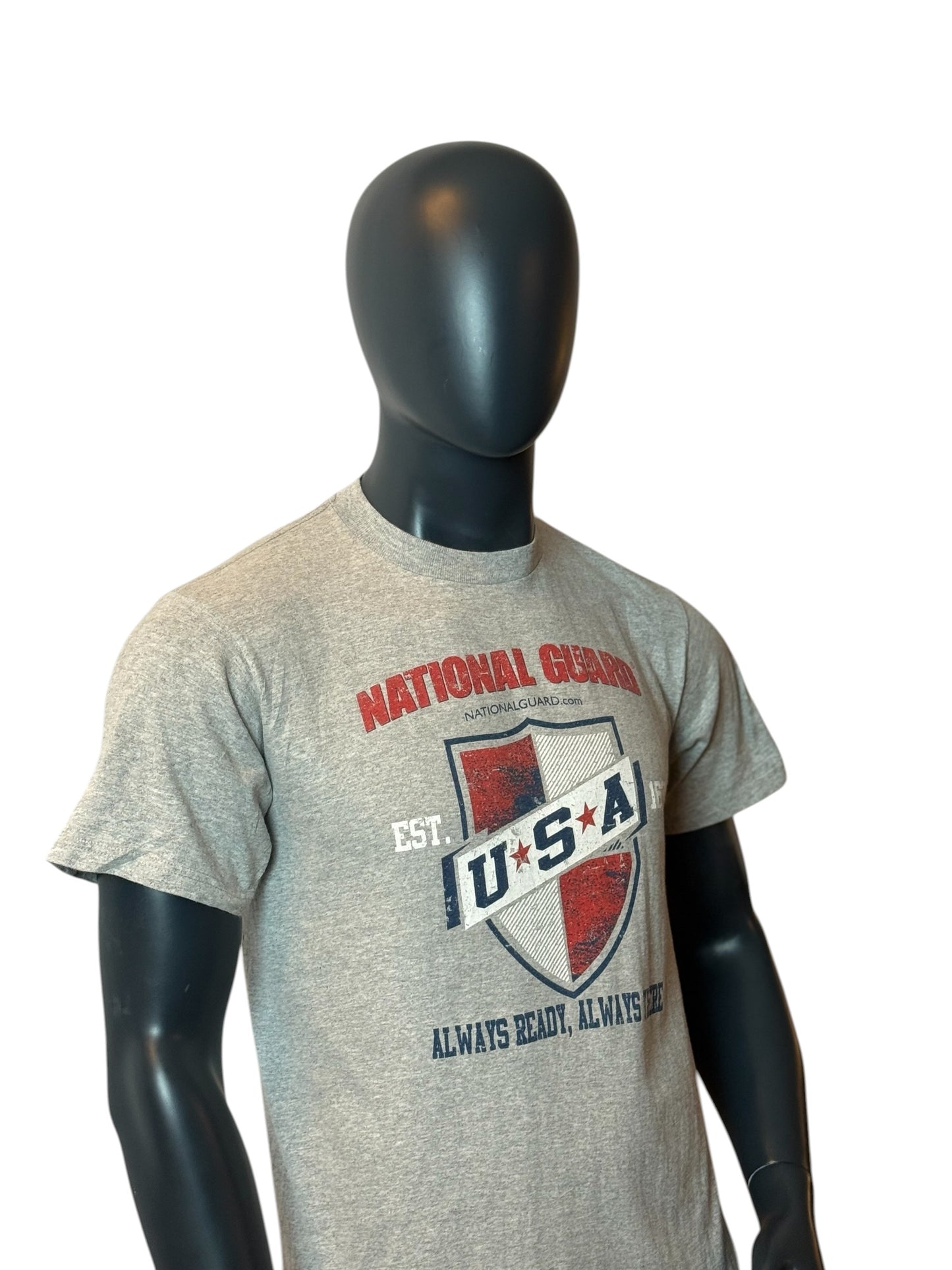 National Guard USA T-Shirt Grey Retro Vintage Military Tee Size M