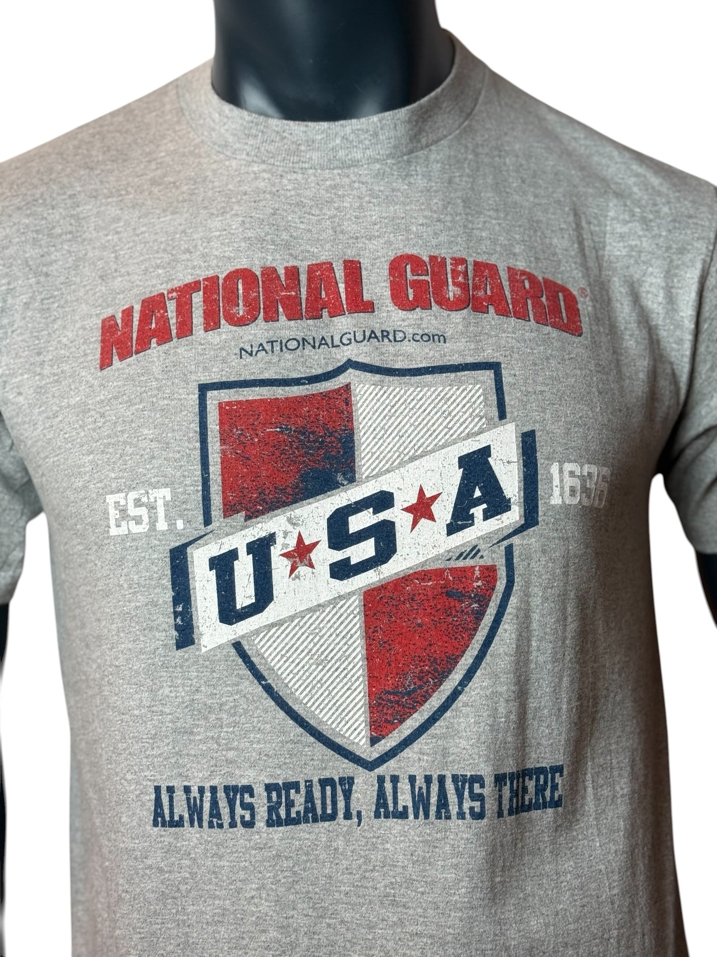 National Guard USA T-Shirt Grey Retro Vintage Military Tee Size M