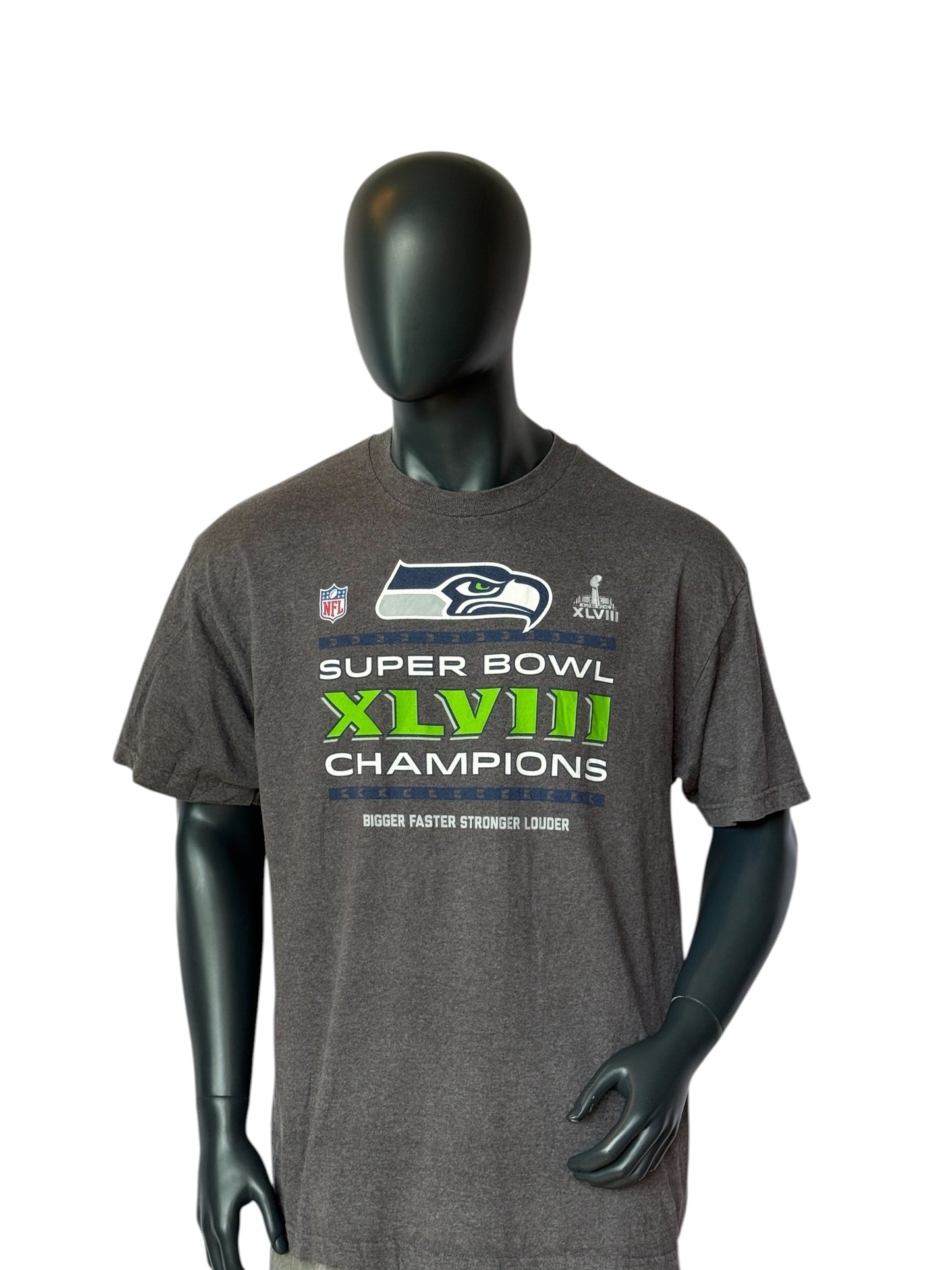 T-shirt gris taille XXL Champions du Super Bowl XLVIII des Seattle Seahawks