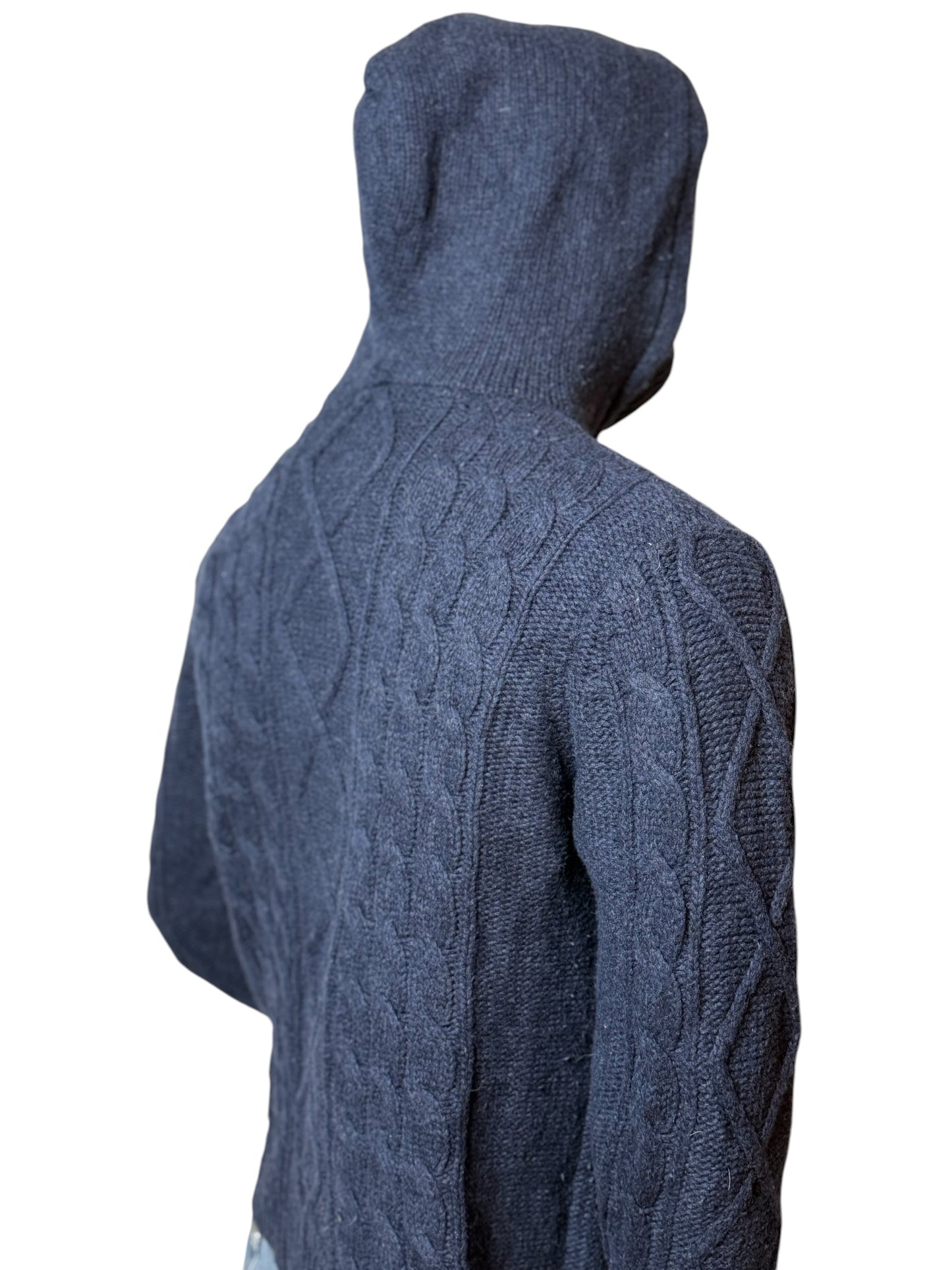 Vintage Strick Hoodie, Navy Blau, Norwegen Flagge, Retro Knit Pullover Size M
