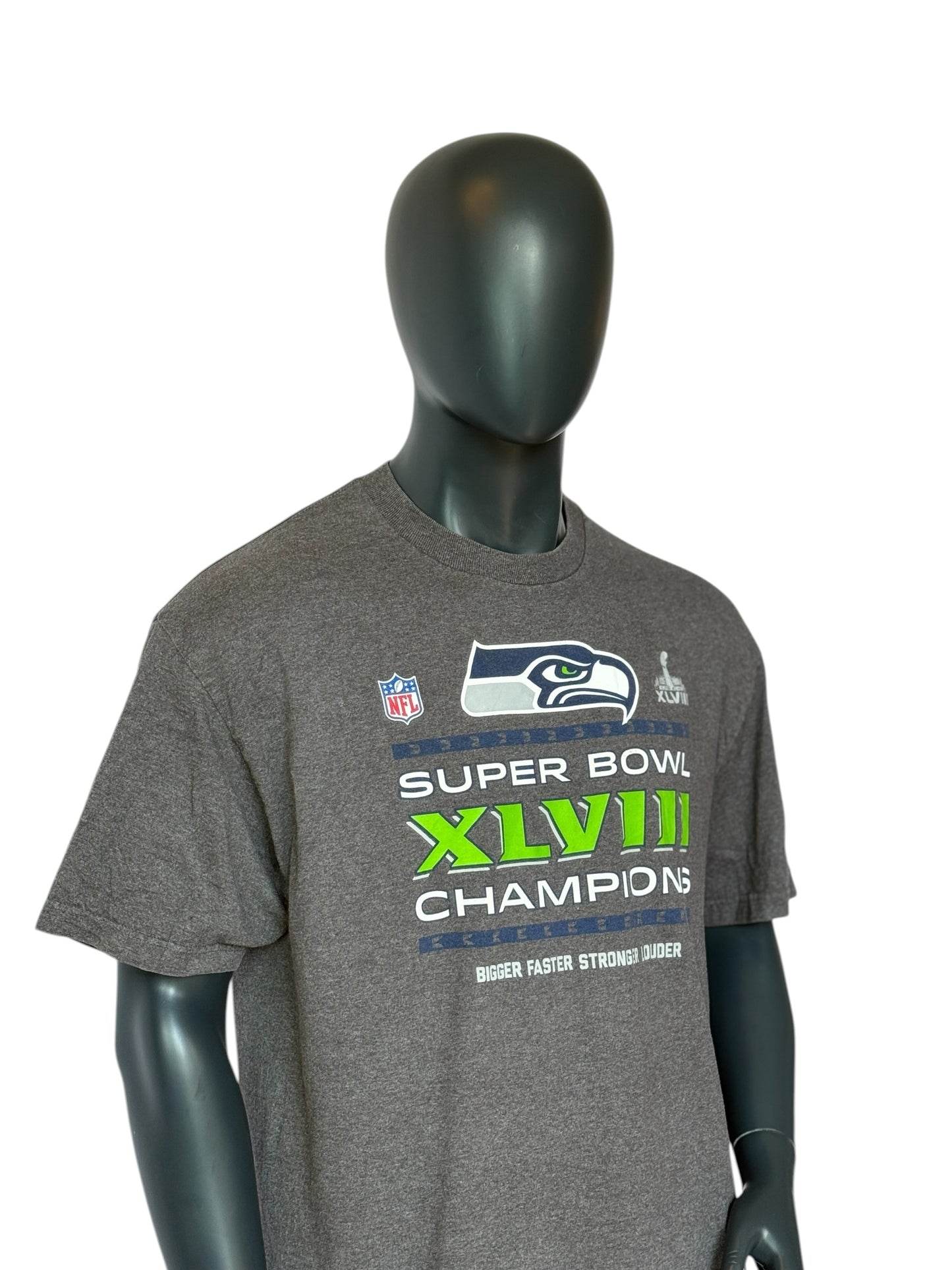 T-shirt gris taille XXL Champions du Super Bowl XLVIII des Seattle Seahawks