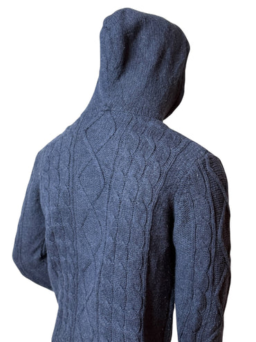 Sweat à capuche tricoté vintage, bleu marine, drapeau norvégien, pull rétro tricoté taille M