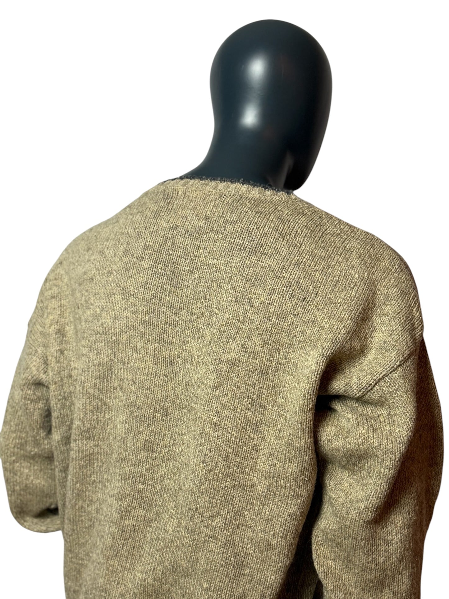 Vintage Strickpullover Beige, V-Neck,  Retro Knit Sweater 90s Classic Size M