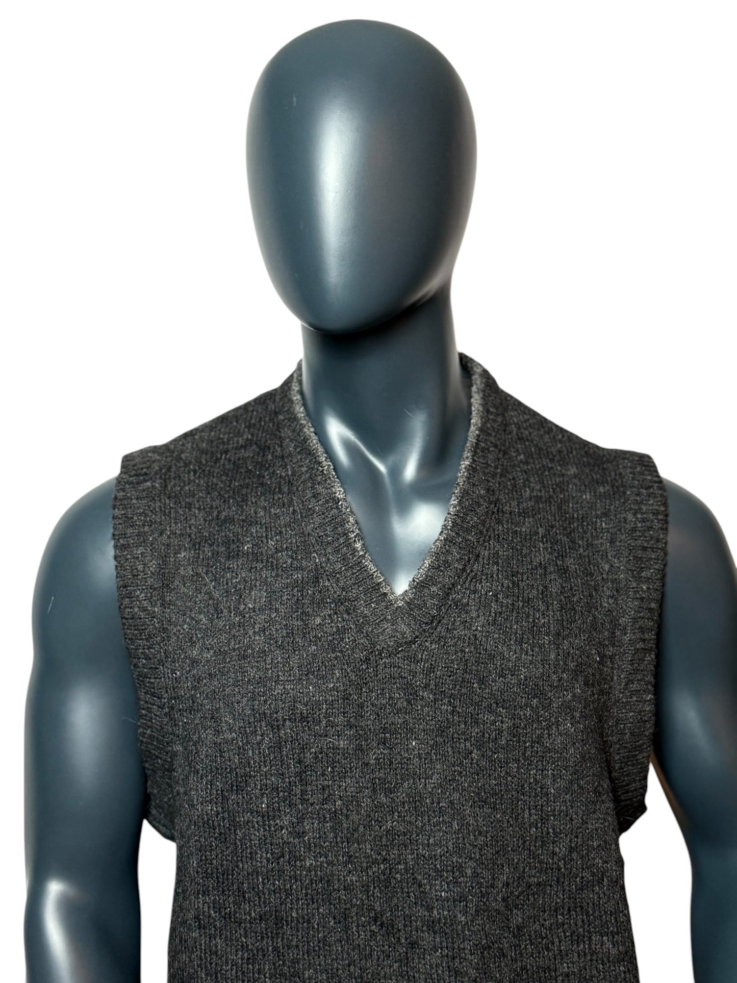 Vintage Strickweste Grau, V-Neck, Retro Knit Vest 90s Minimal Style Size XL