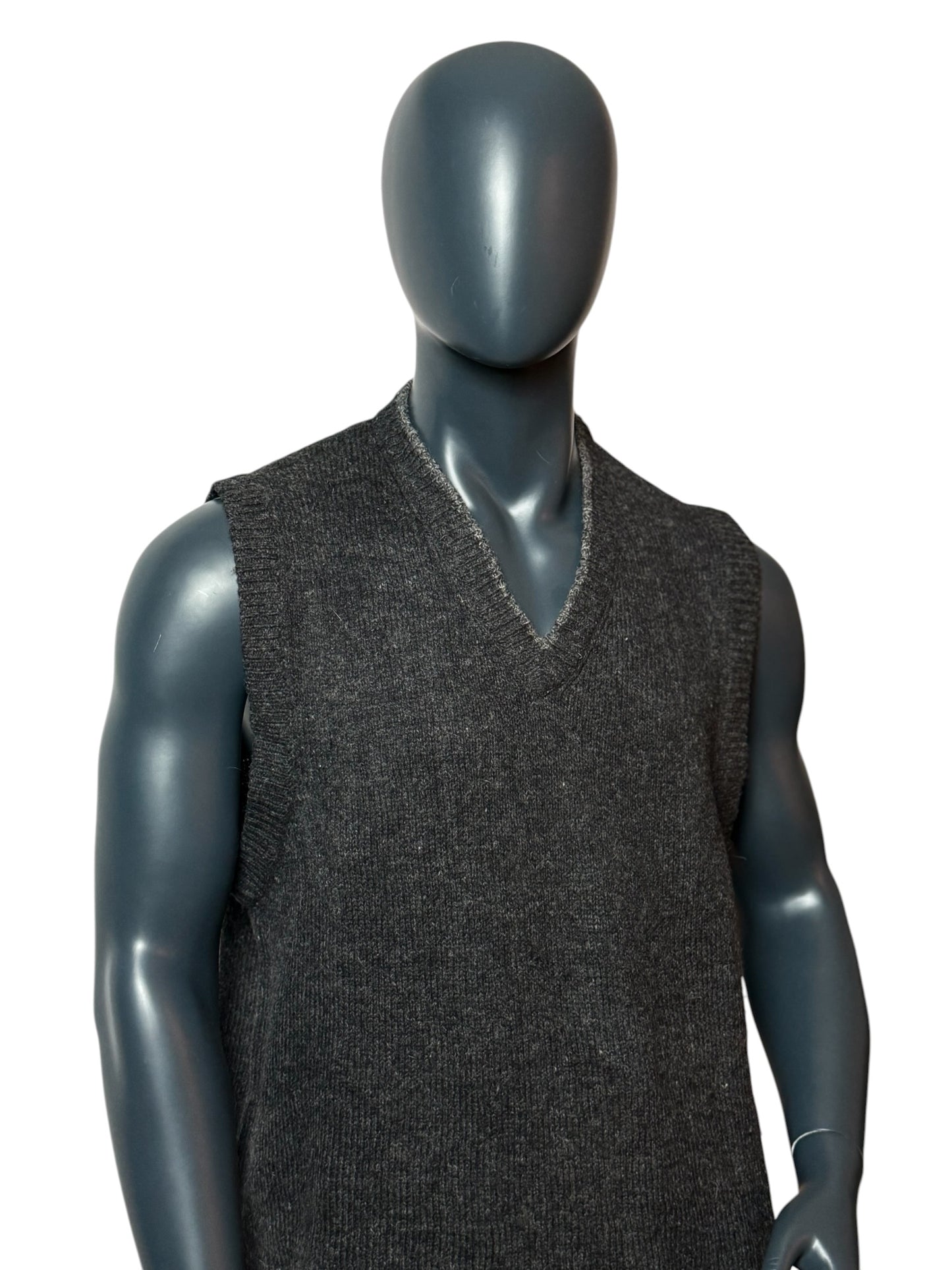 Vintage Strickweste Grau, V-Neck, Retro Knit Vest 90s Minimal Style Size XL