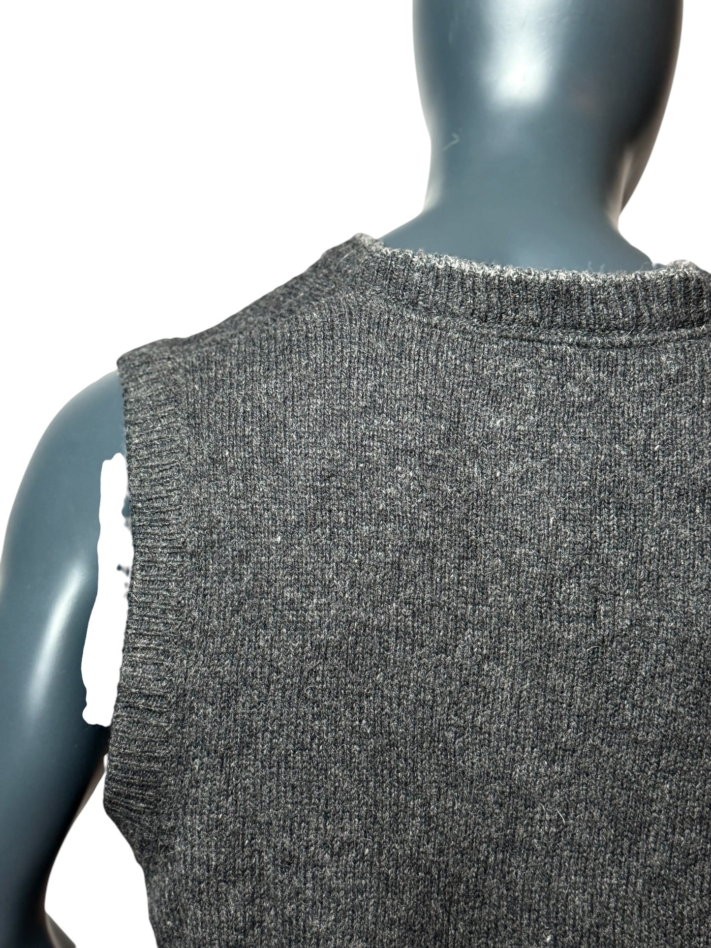 Vintage Strickweste Grau, V-Neck, Retro Knit Vest 90s Minimal Style Size XL