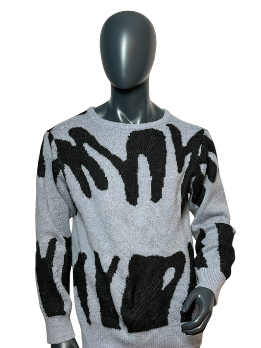 Vintage Abstract Knit Sweater Grau/Schwarz, Pattern, 90s, Unisex