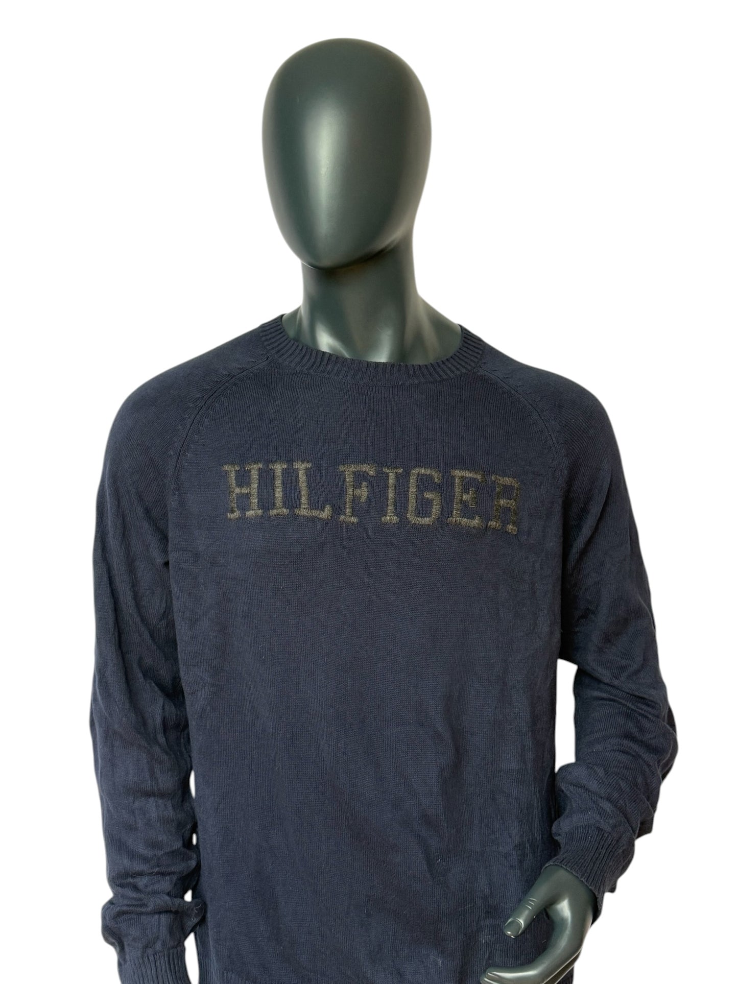 Tommy Hilfiger Retro Vintage Knit Sweater, Big Logo, Navy, 90s/Y2K, Size L