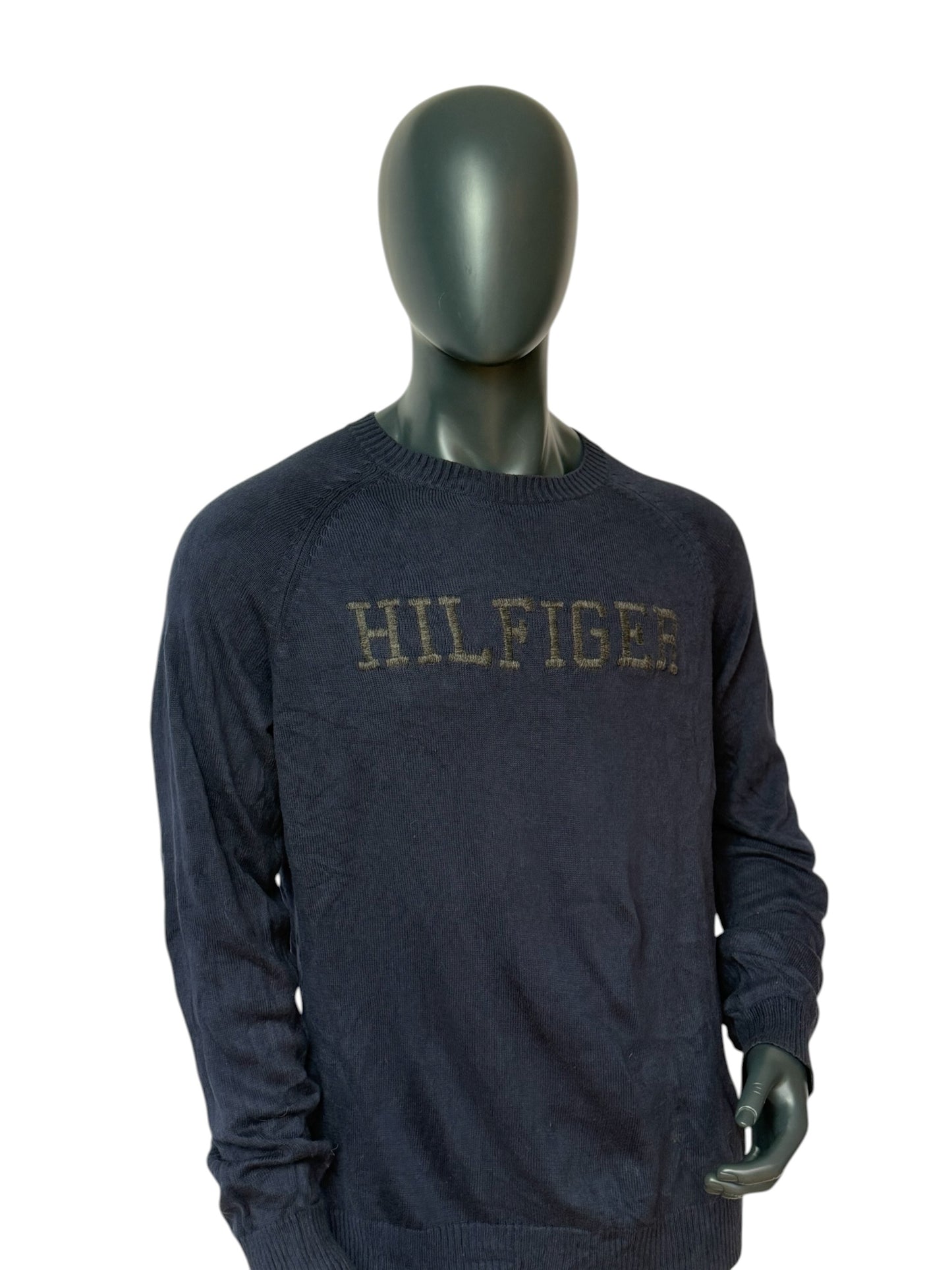 Tommy Hilfiger Retro Vintage Knit Sweater, Big Logo, Navy, 90s/Y2K, Size L