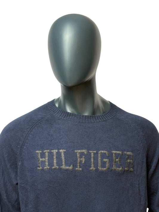 Tommy Hilfiger Retro Vintage Knit Sweater, Big Logo, Navy, 90s Y2K