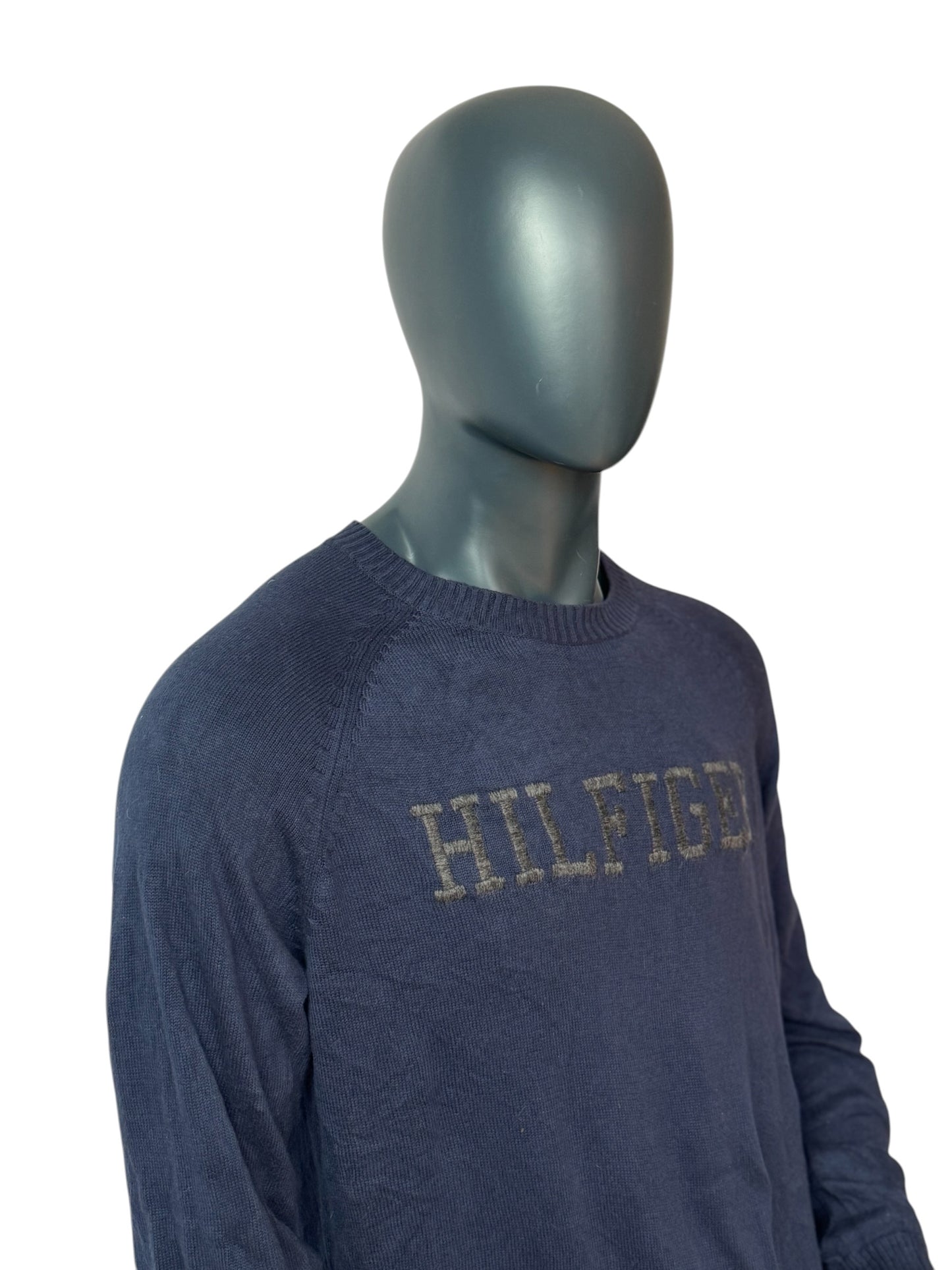 Tommy Hilfiger Retro Vintage Knit Sweater, Big Logo, Navy, 90s/Y2K, Size L