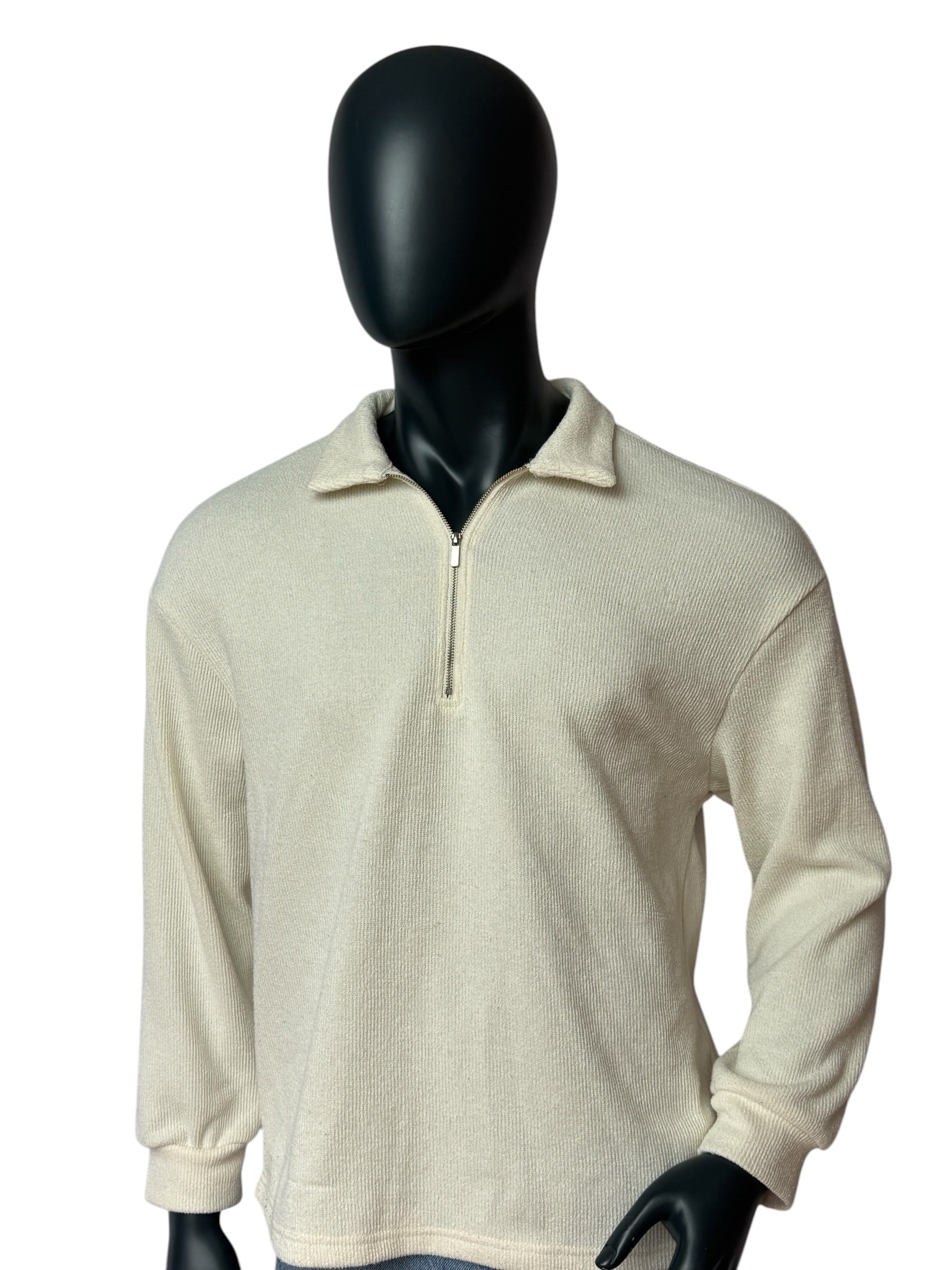 Vintage Half Zip Knit Sweater, Minimal Clean, Beige Cream, 90s Retro Style