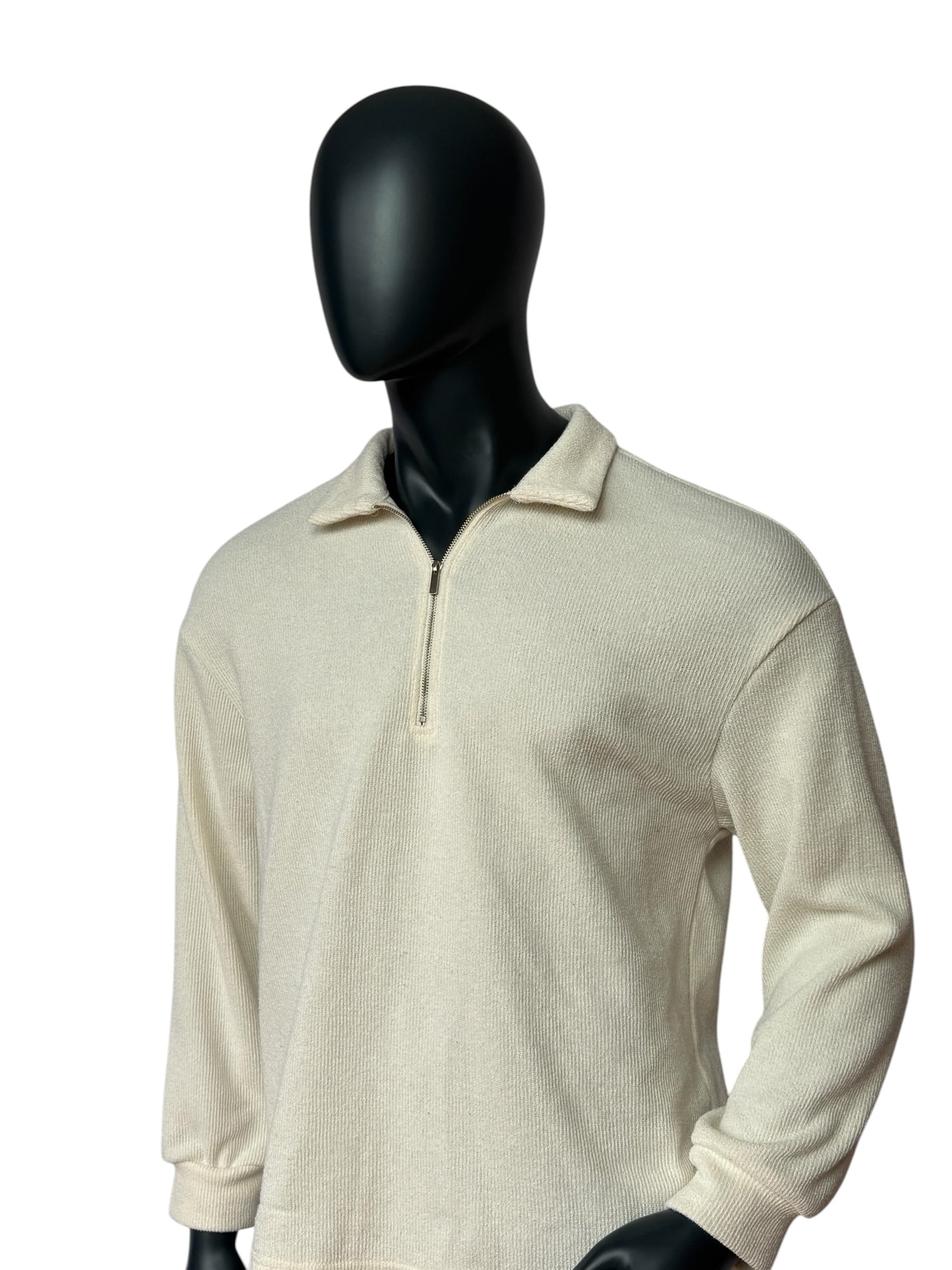 Vintage Half Zip Knit Sweater, Minimal Clean, Beige/Cream, 90s Retro Style, Size L