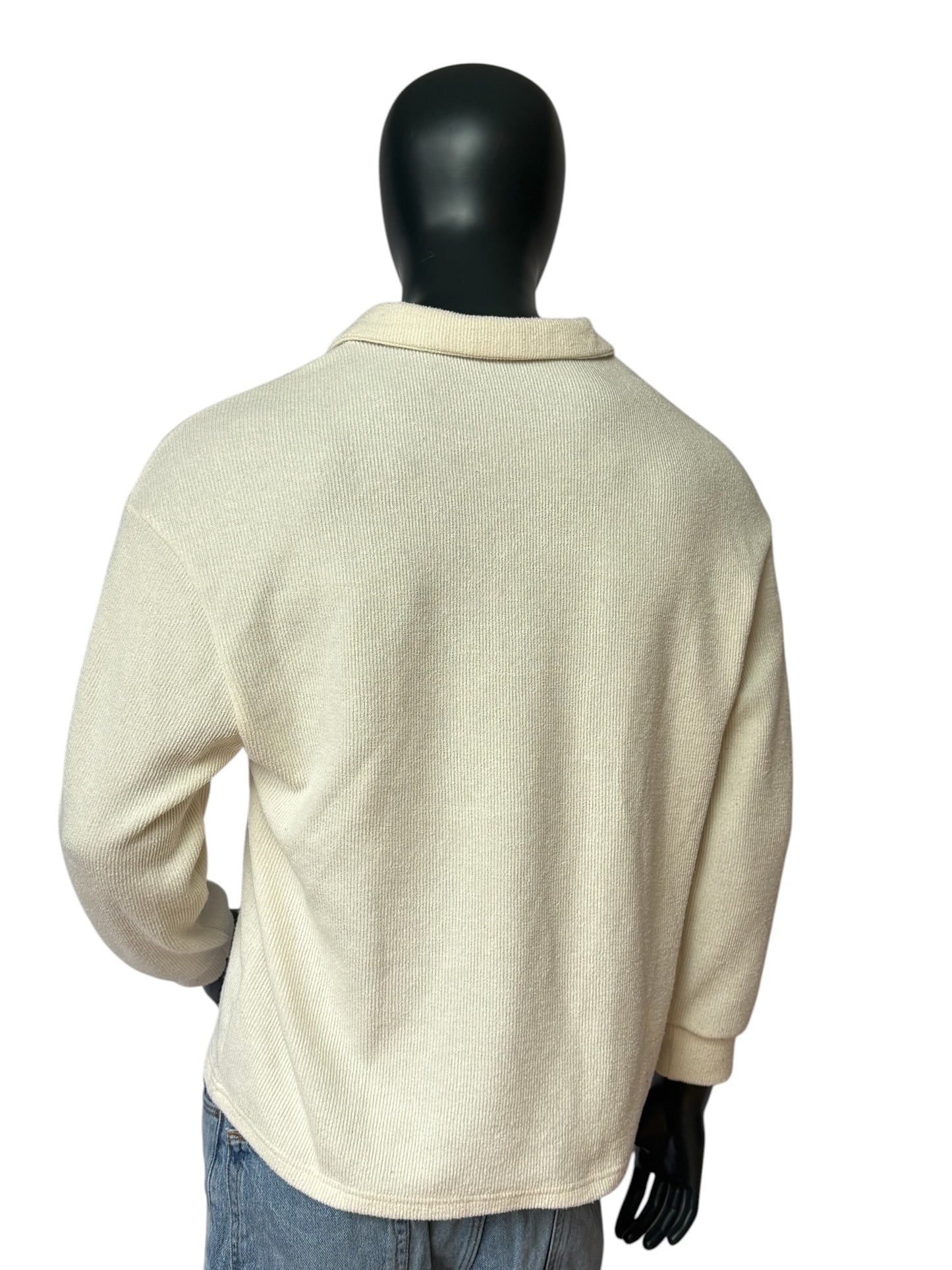 Vintage Half Zip Knit Sweater, Minimal Clean, Beige/Cream, 90s Retro Style, Size L