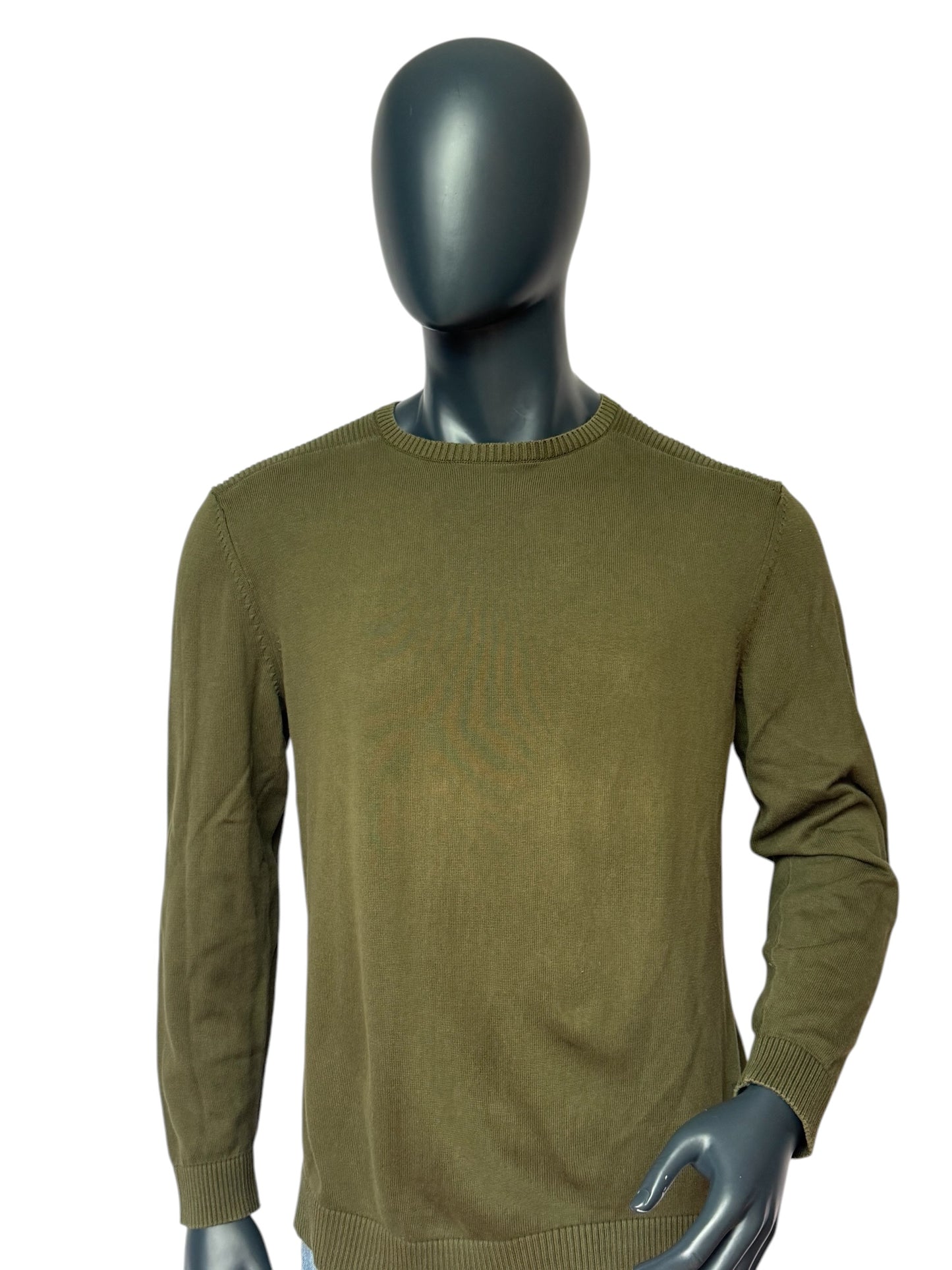 Vintage Knit Sweater Olive Green, Minimal Basic, 90s, Slim Fit, Size M