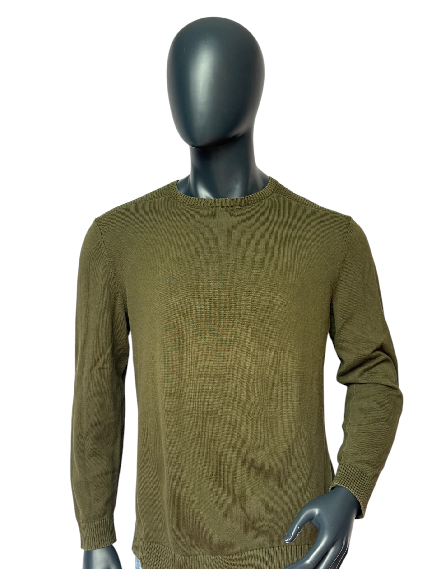 Vintage Knit Sweater Olive Green, Minimal Basic, 90s, Slim Fit