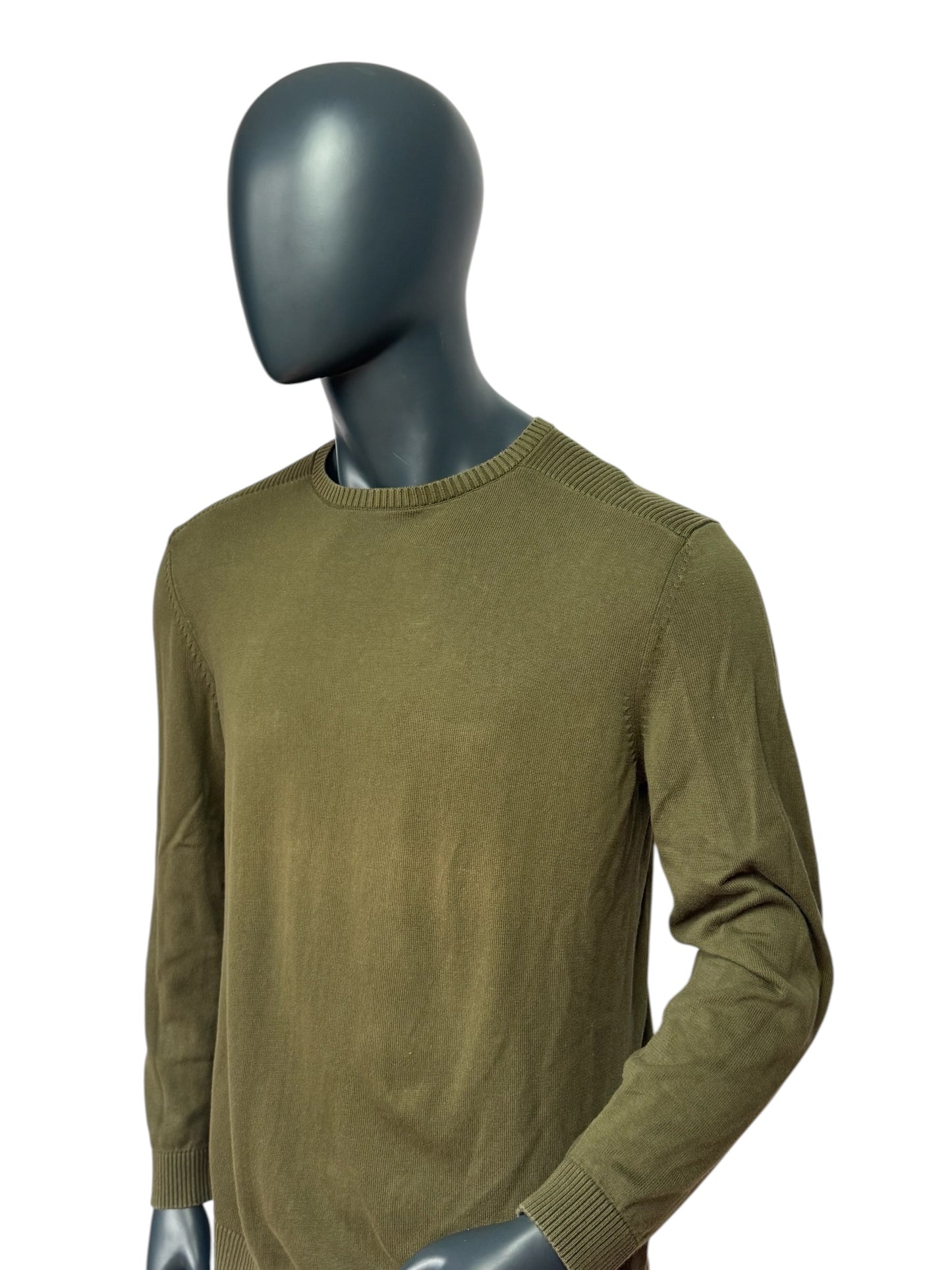 Vintage Knit Sweater Olive Green, Minimal Basic, 90s, Slim Fit, Size M
