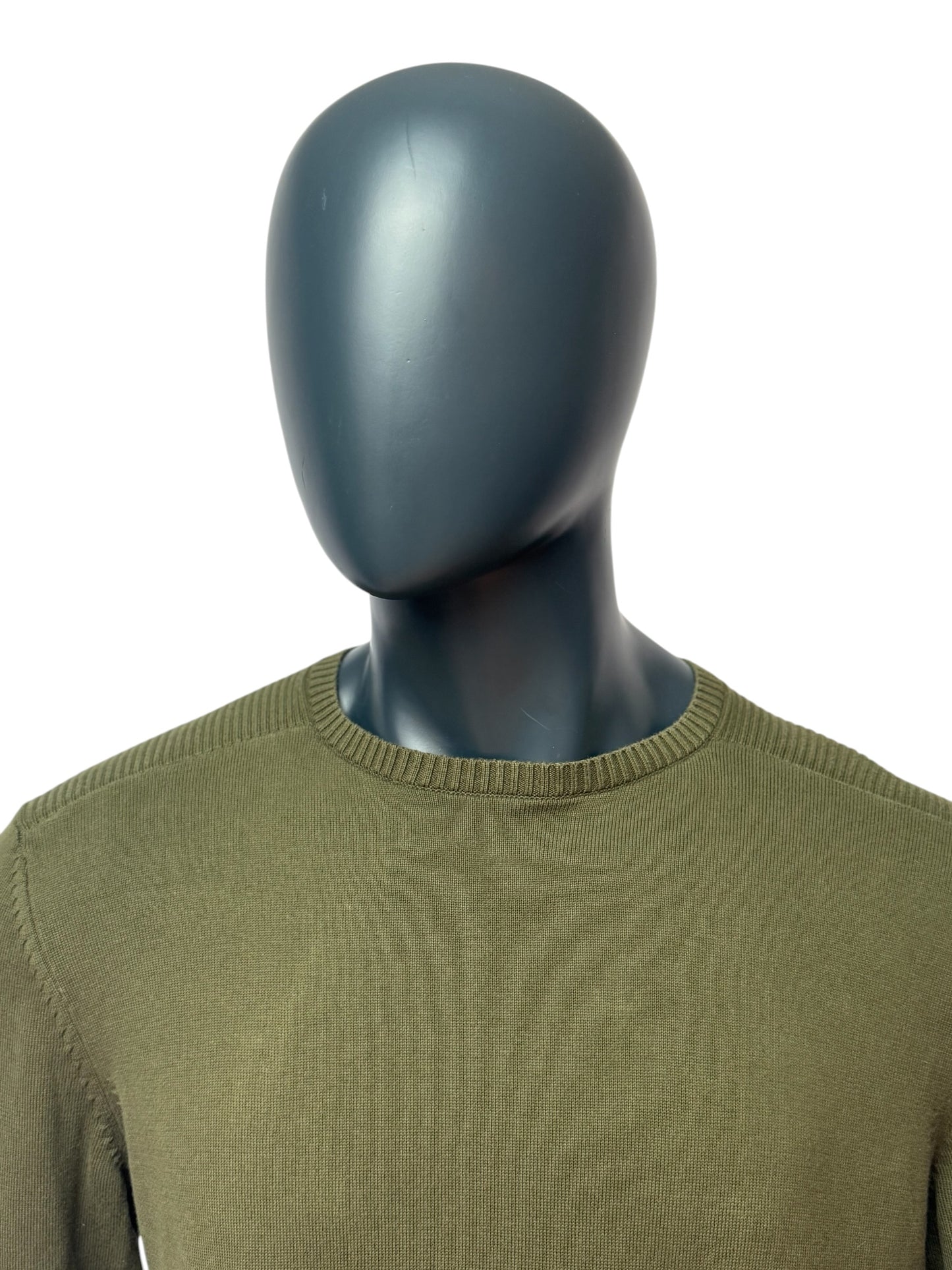 Vintage Knit Sweater Olive Green, Minimal Basic, 90s, Slim Fit, Size M