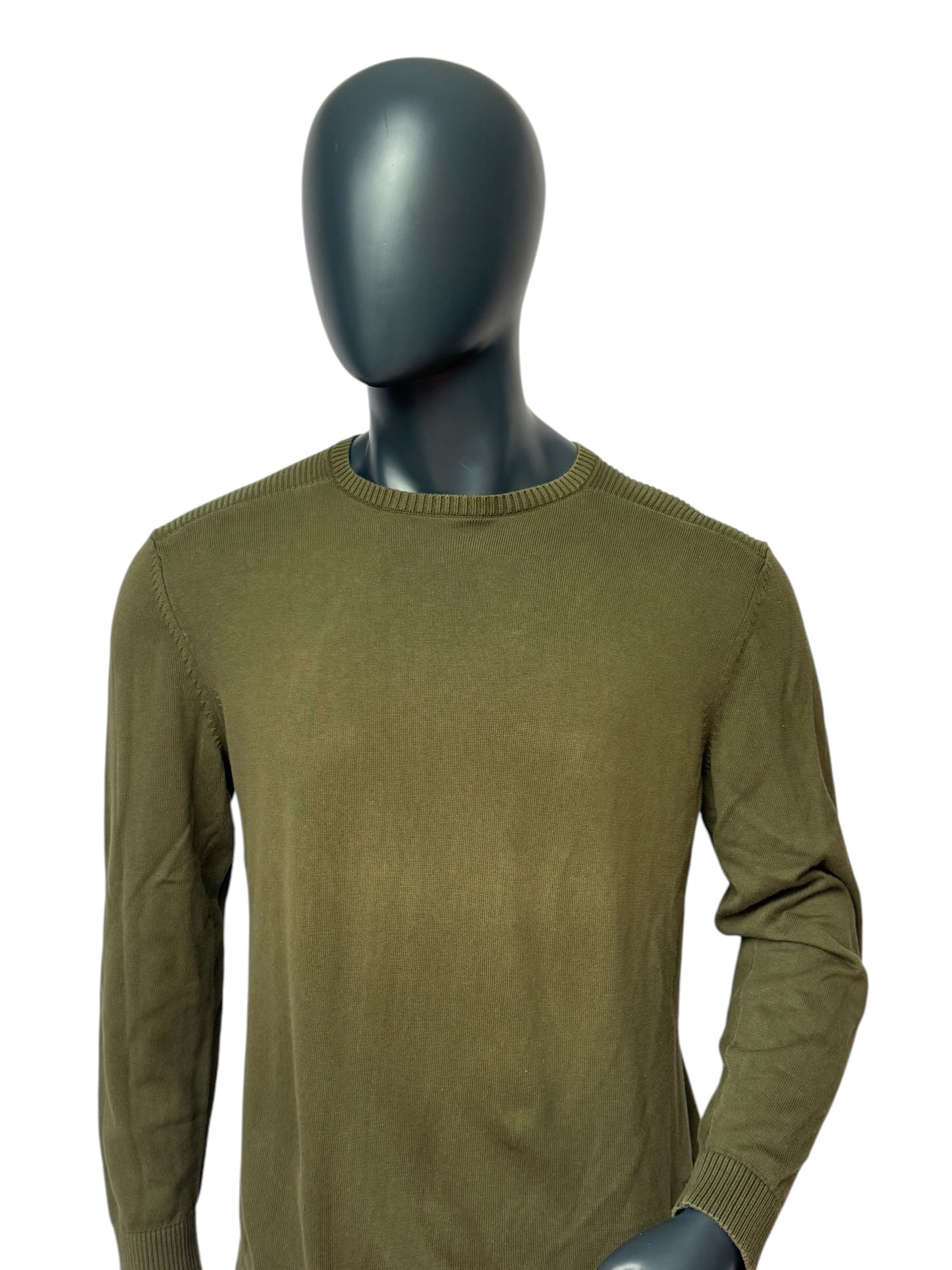 Vintage Knit Sweater Olive Green, Minimal Basic, 90s, Slim Fit, Size M