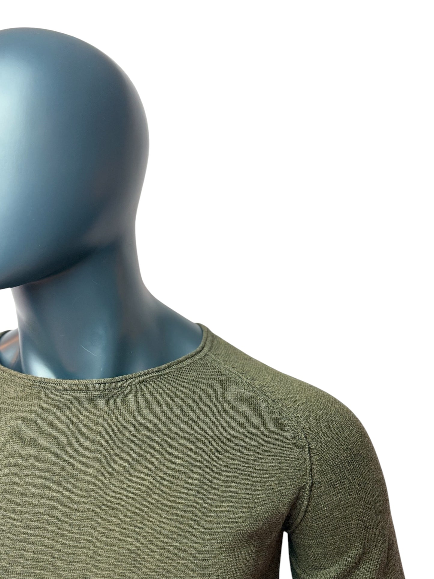 Vintage Knit Sweater Olive Green, Minimal Basic, 90s, Slim Fit, Size M