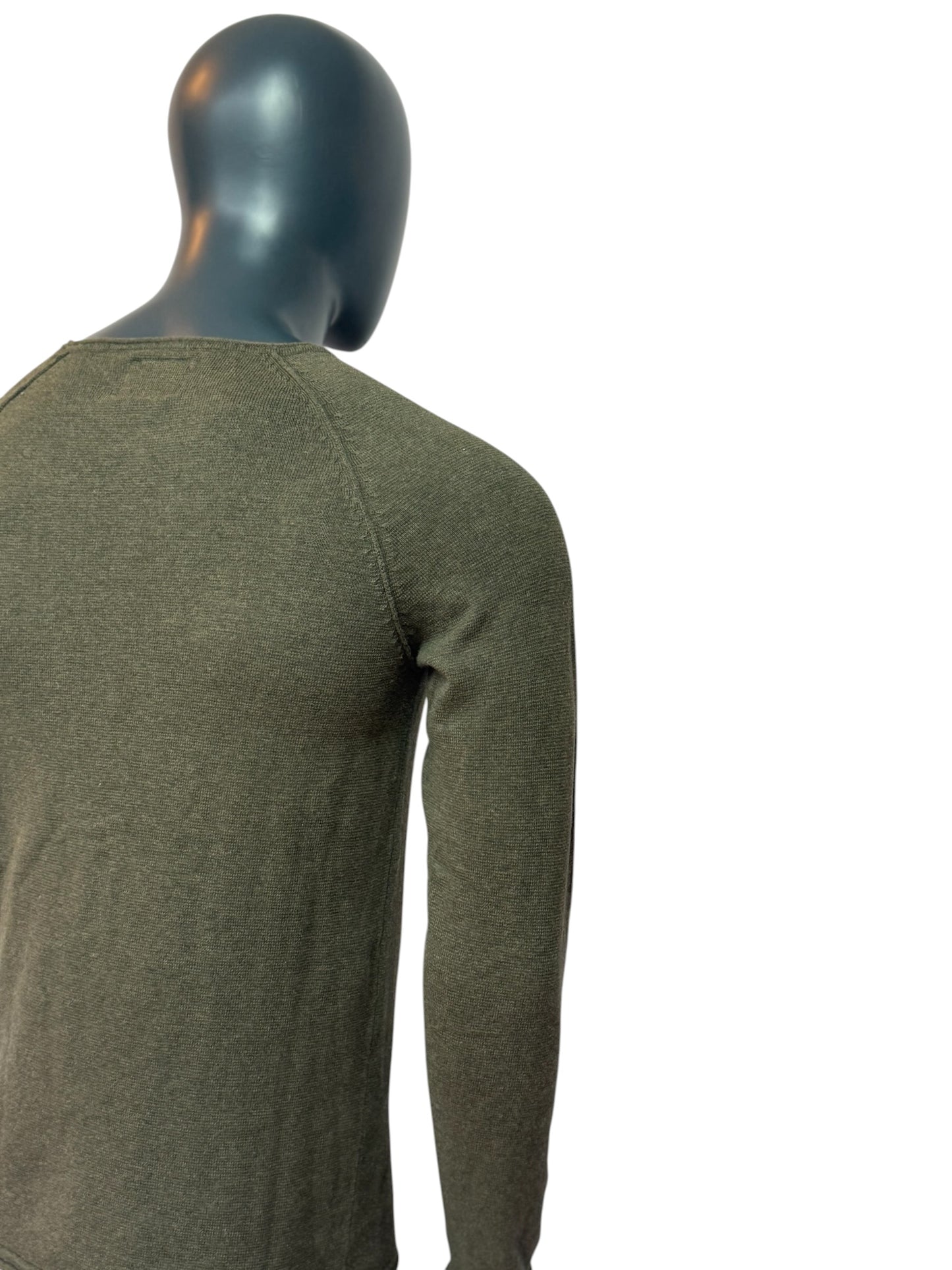 Vintage Knit Sweater Olive Green, Minimal Basic, 90s, Slim Fit, Size M
