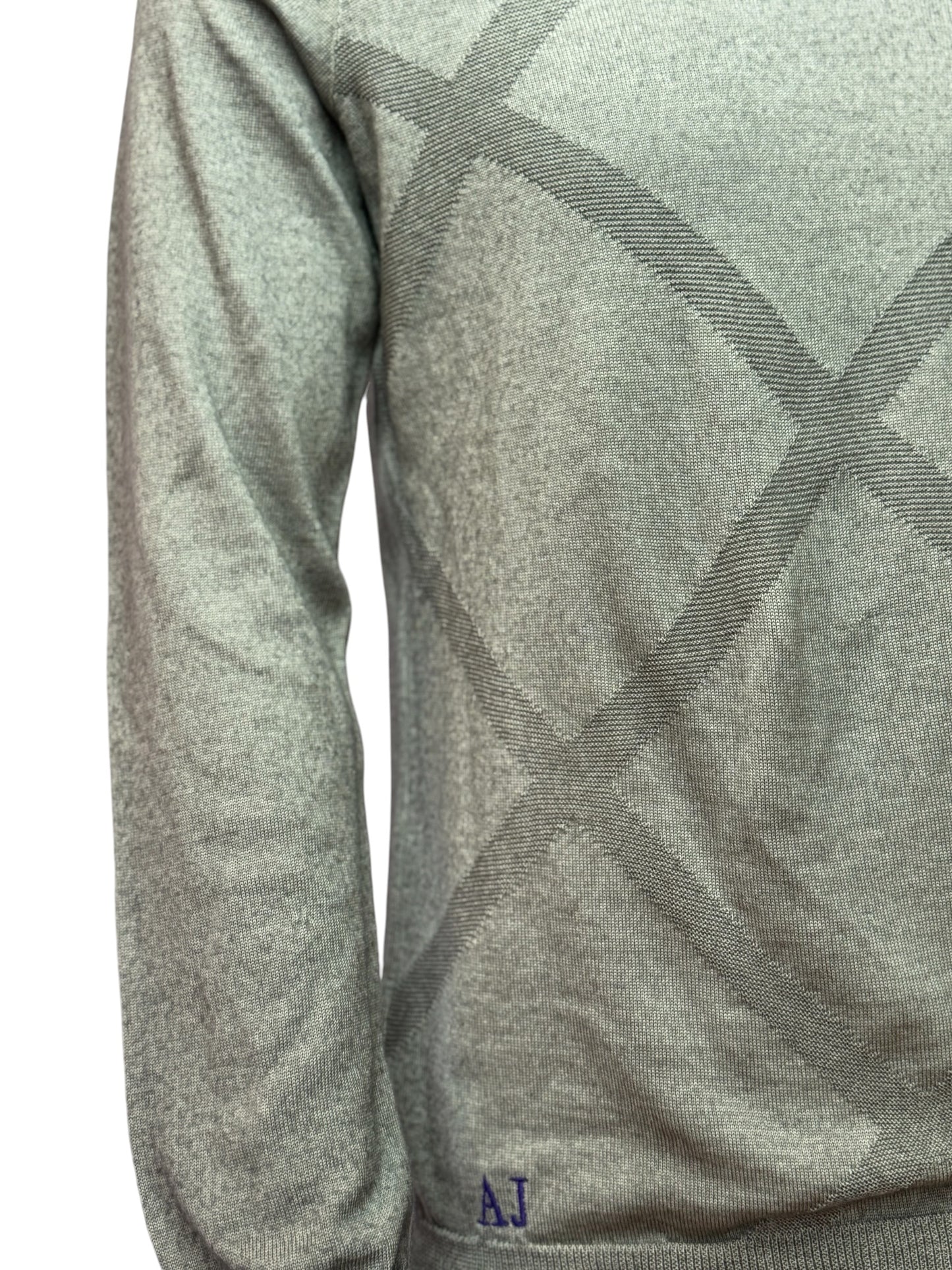 ARMANI JEANS Vintage Style Knit Sweater Grey, Pattern Design, V-Neck, Slim Fit, Size XL