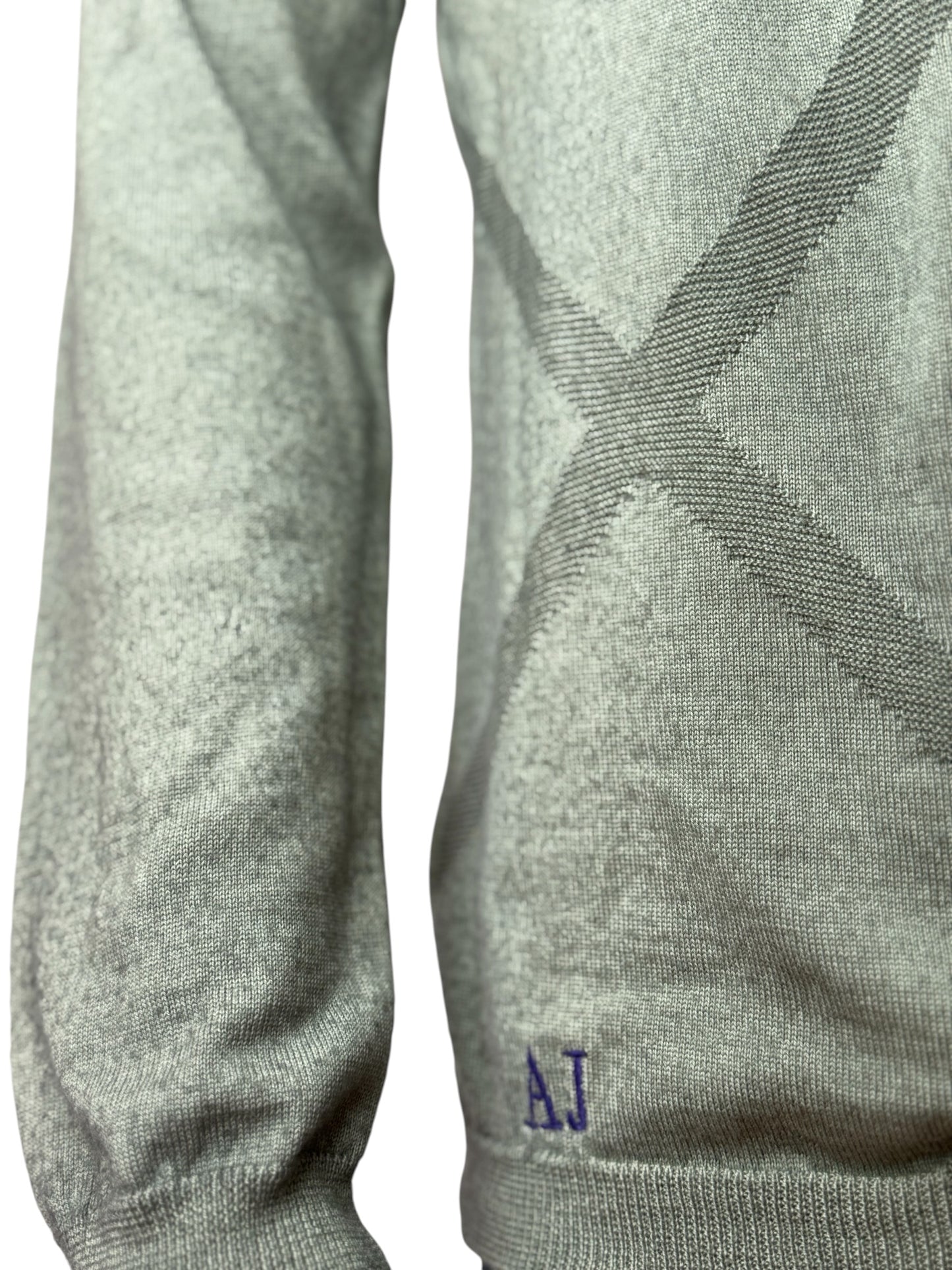 ARMANI JEANS Vintage Style Knit Sweater Grey, Pattern Design, V-Neck, Slim Fit, Size XL