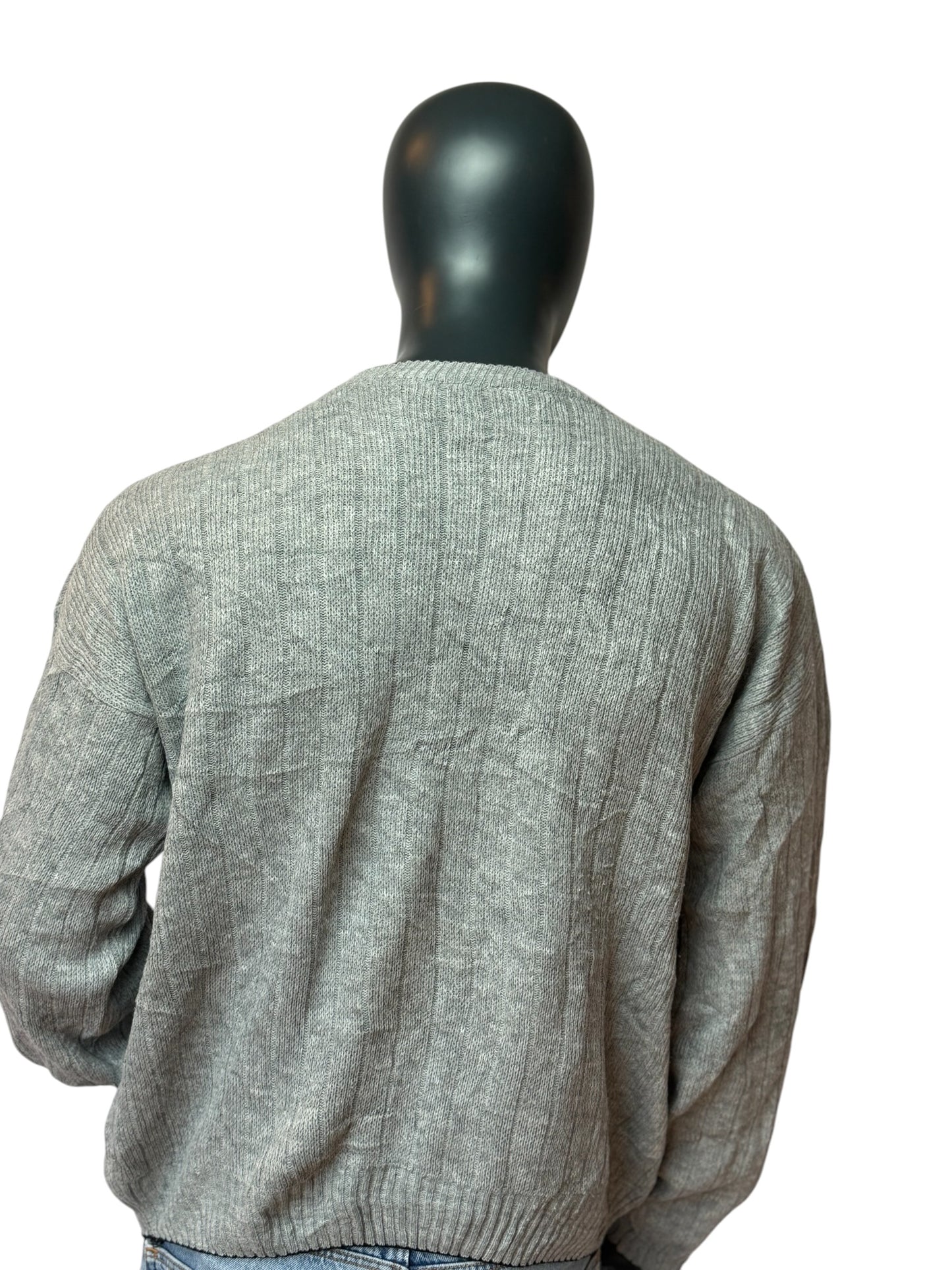 DIESEL Vintage Style Knit Sweater Grey Logo Pullover Crewneck Size L