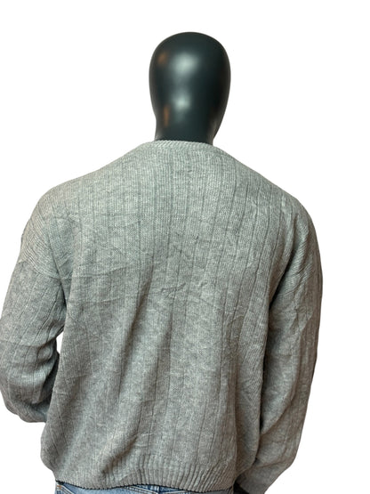 DIESEL Vintage Style Knit Sweater Grey Logo Pullover Crewneck Size L