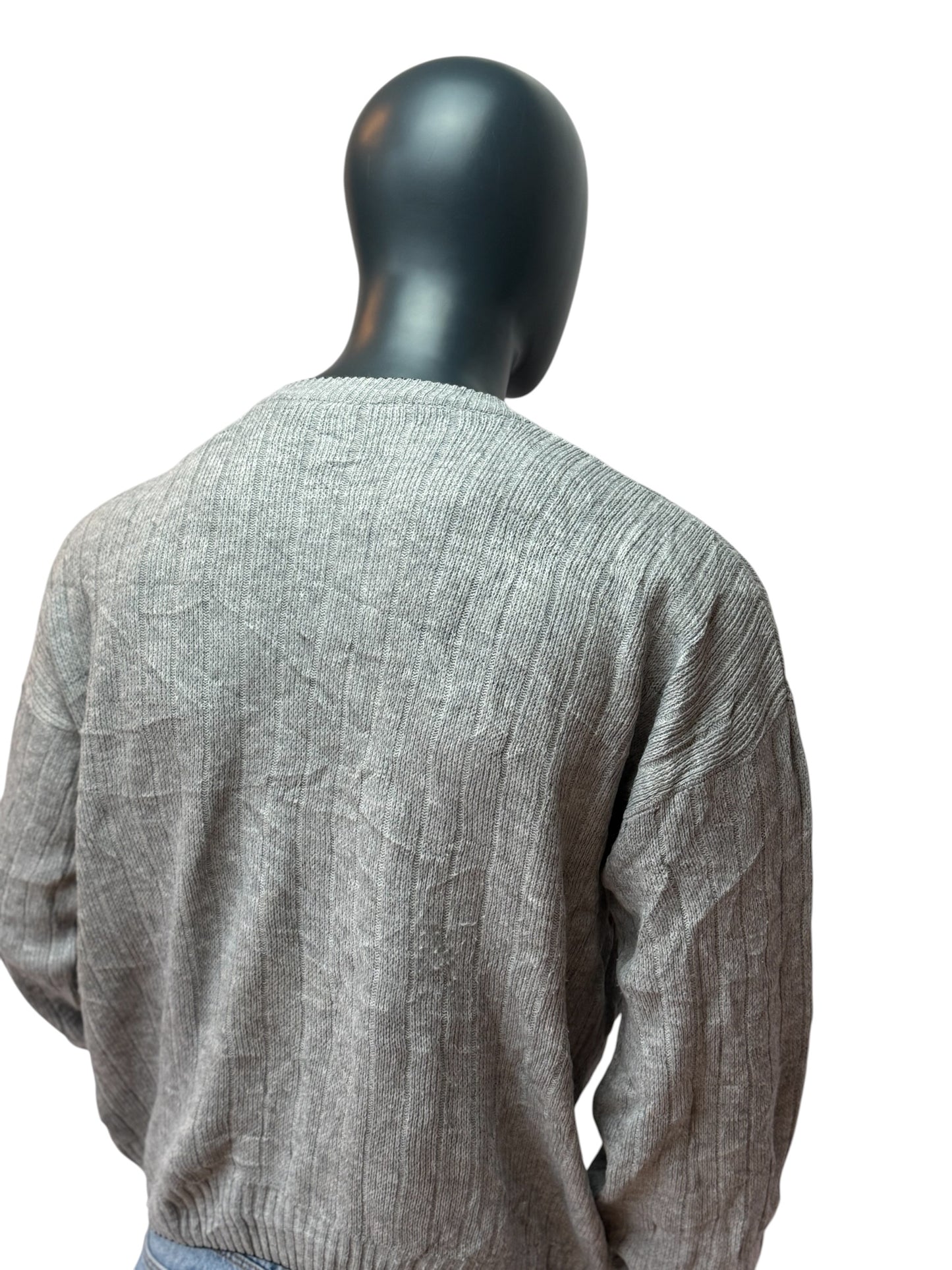 DIESEL Vintage Style Knit Sweater Grey Logo Pullover Crewneck Size L