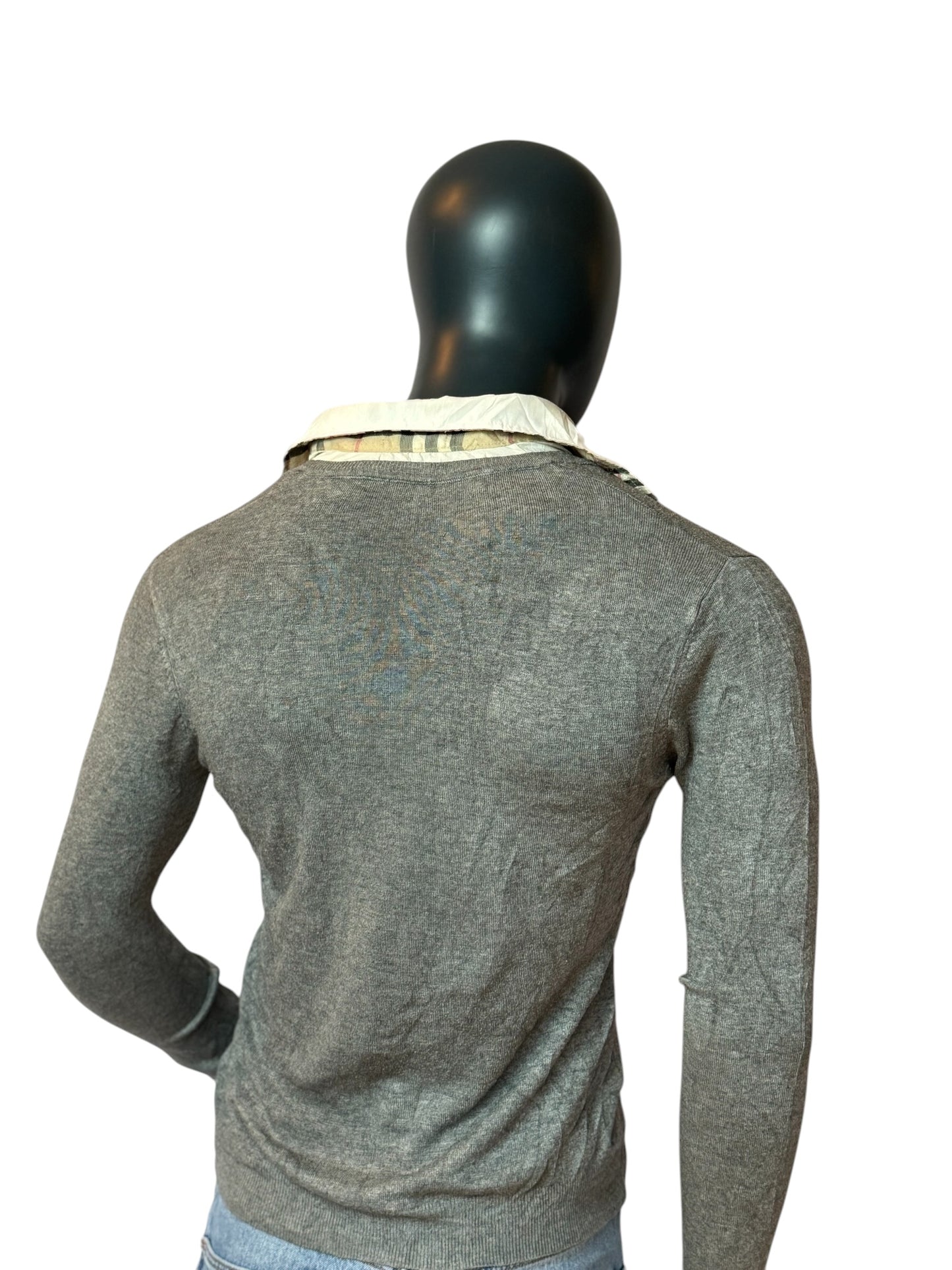 BURBERRY Pull tricoté style vintage col V gris femme taille M