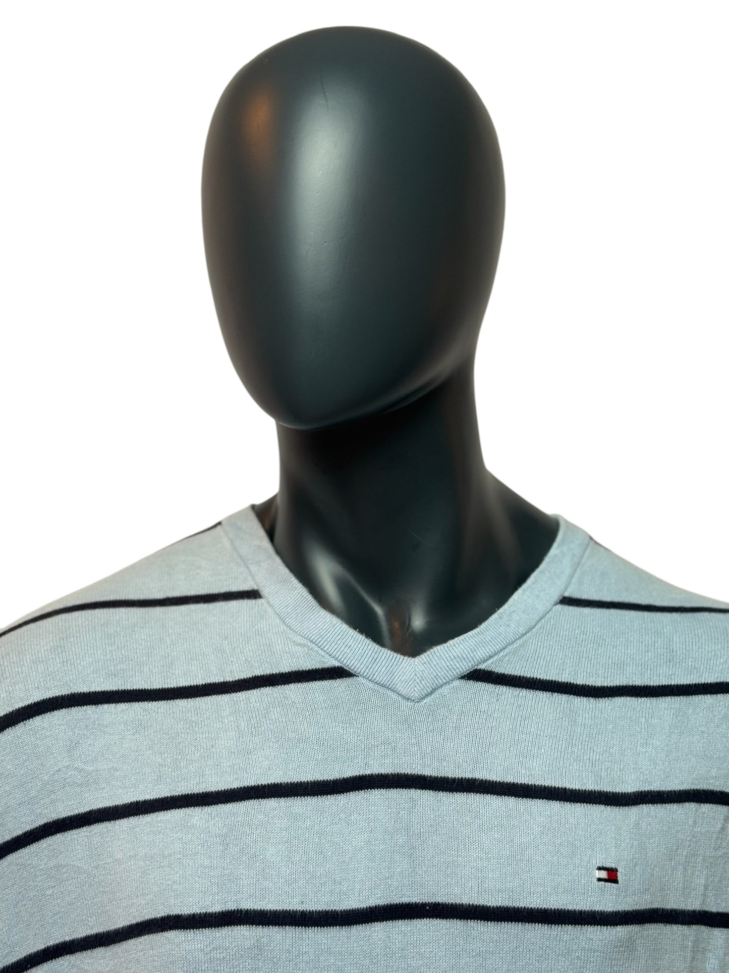 TOMMY HILFIGER Vintage Sweater Grau Streifen V-Neck Size XL
