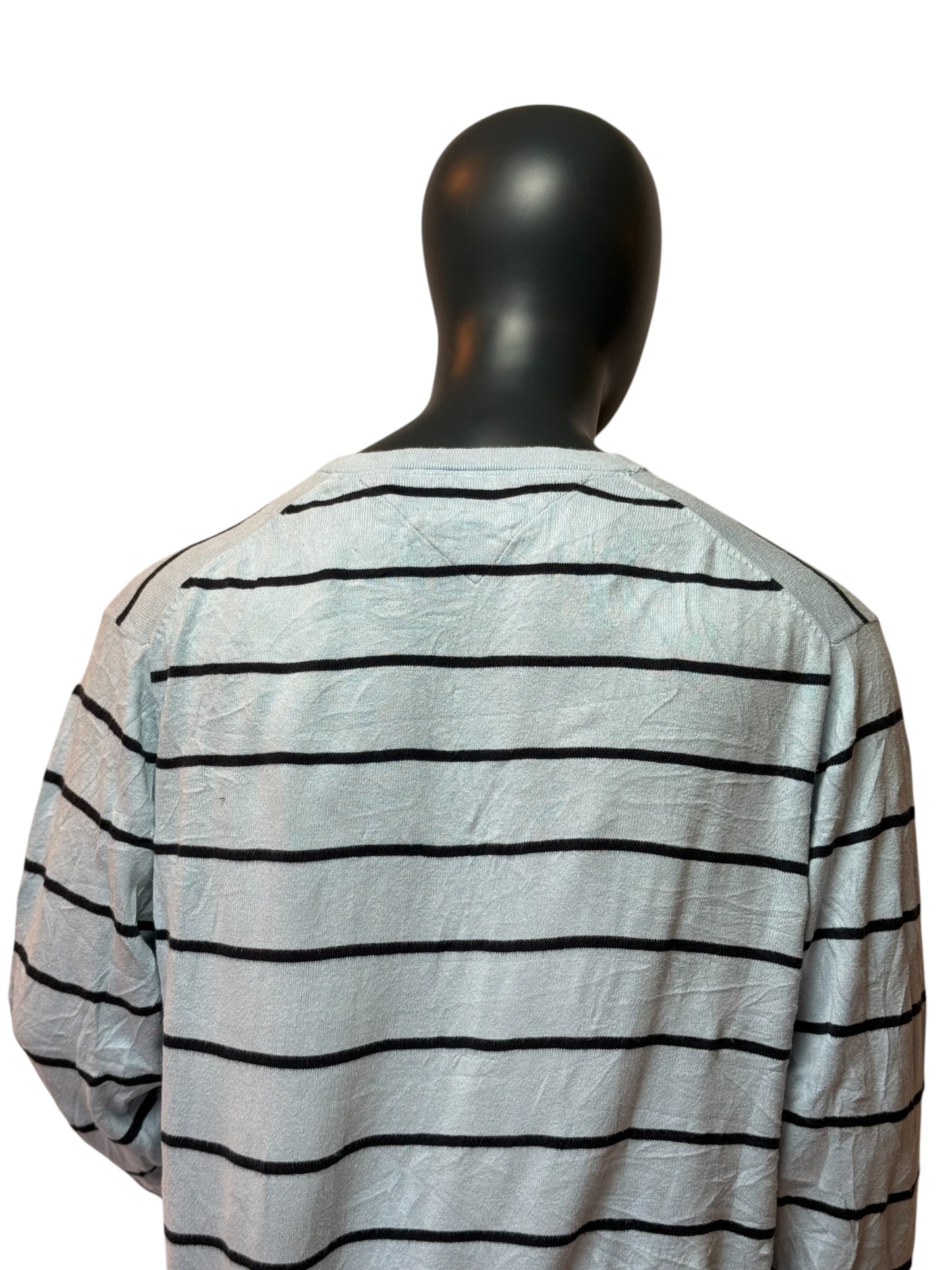 TOMMY HILFIGER Vintage Sweater Grau Streifen V-Neck Size XL