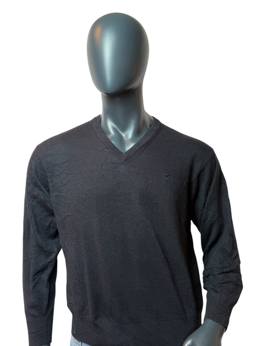 BURBERRY Vintage Sweater Schwarz V-Neck Minimal Logo Size XS