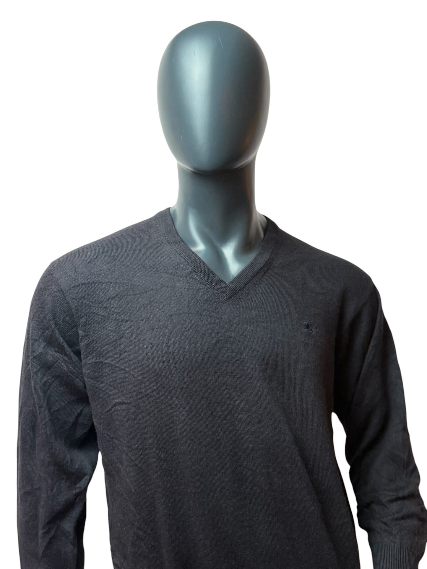 BURBERRY Pull Vintage Noir Col V Logo Minimal Taille XS