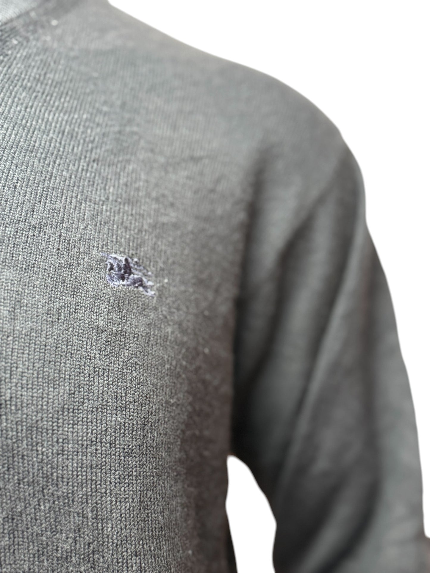 BURBERRY Pull Vintage Noir Col V Logo Minimal Taille XS